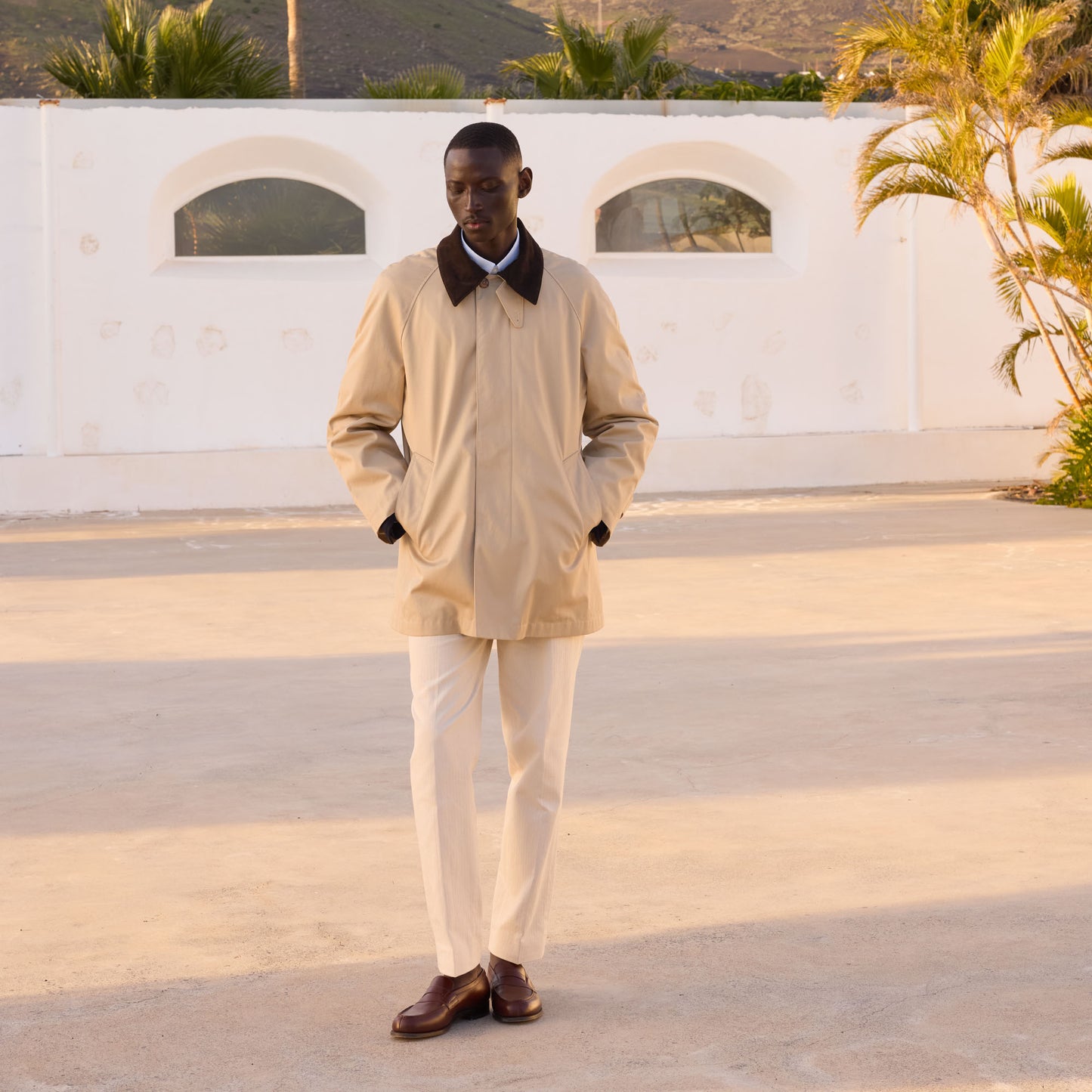 Manteau car coat en coton imperméable beige