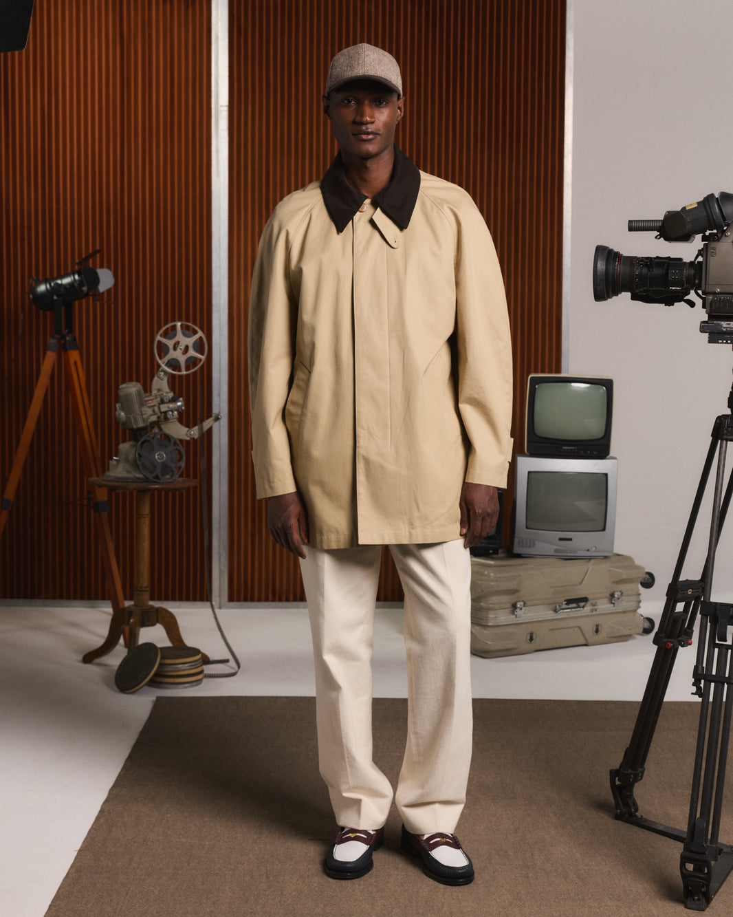 Manteau car coat en coton imperméable beige