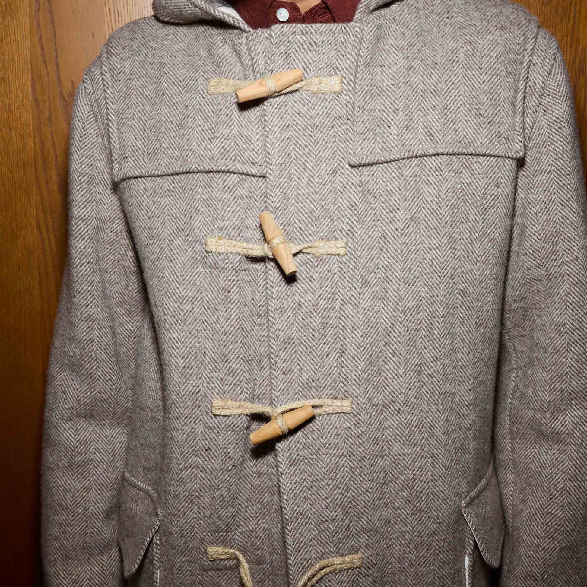 Duffle-coat laine chevrons écru et beige