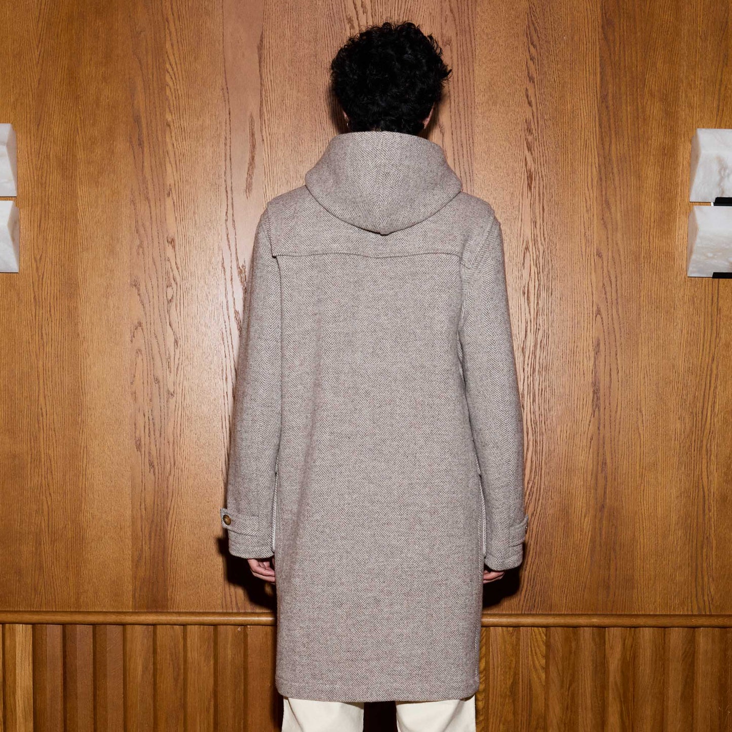 Duffle-coat laine chevrons écru et beige