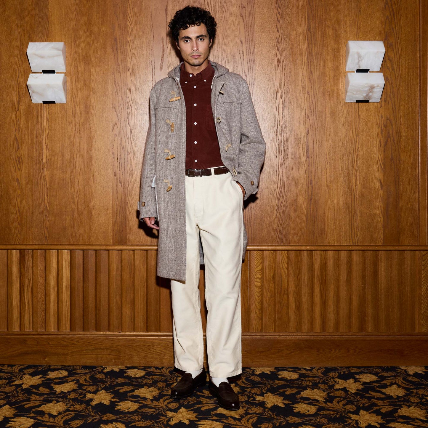 Duffle-coat laine chevrons écru et beige