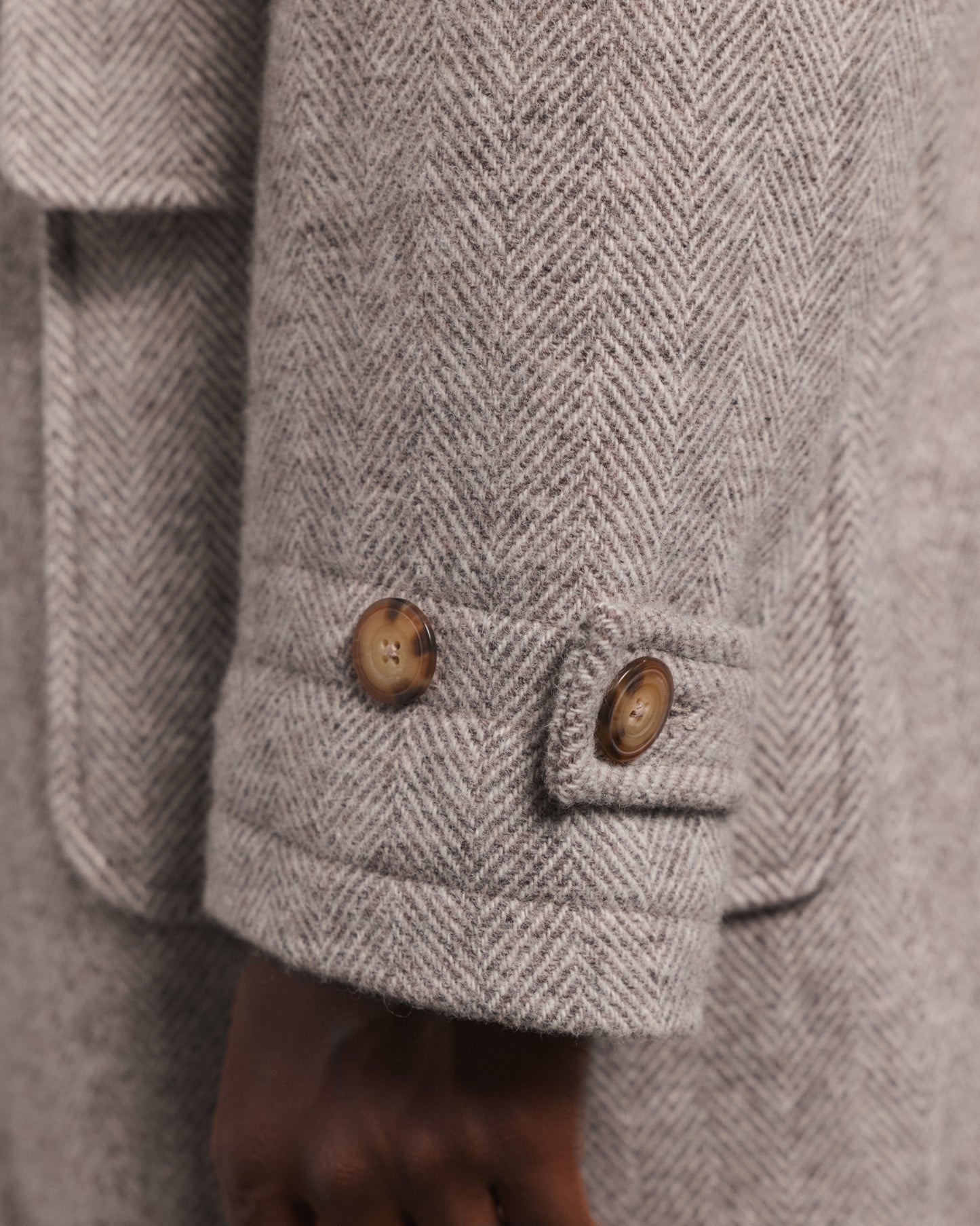 Wool duffle coat in ecru and beige herringbone