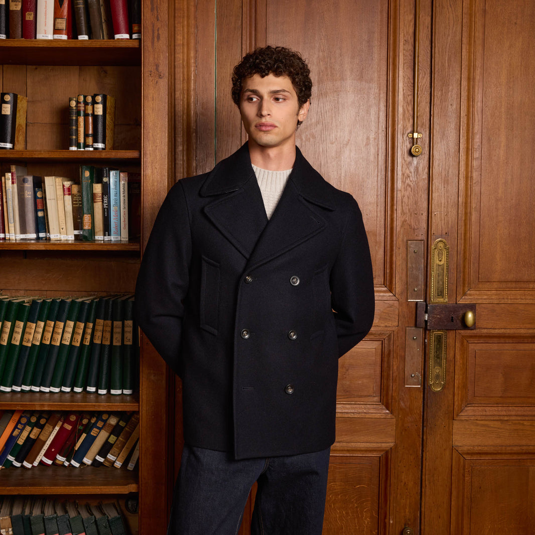 Caban en laine marine