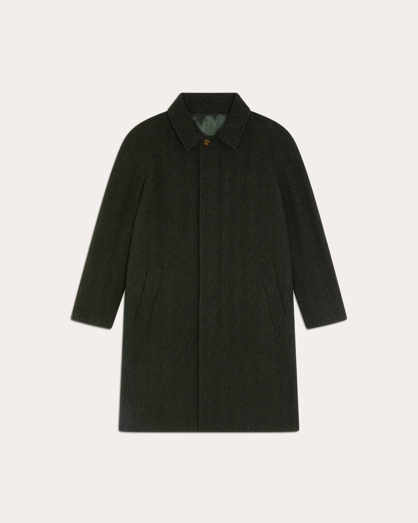 Manteau Balmacaan en laine vierge chevrons verts