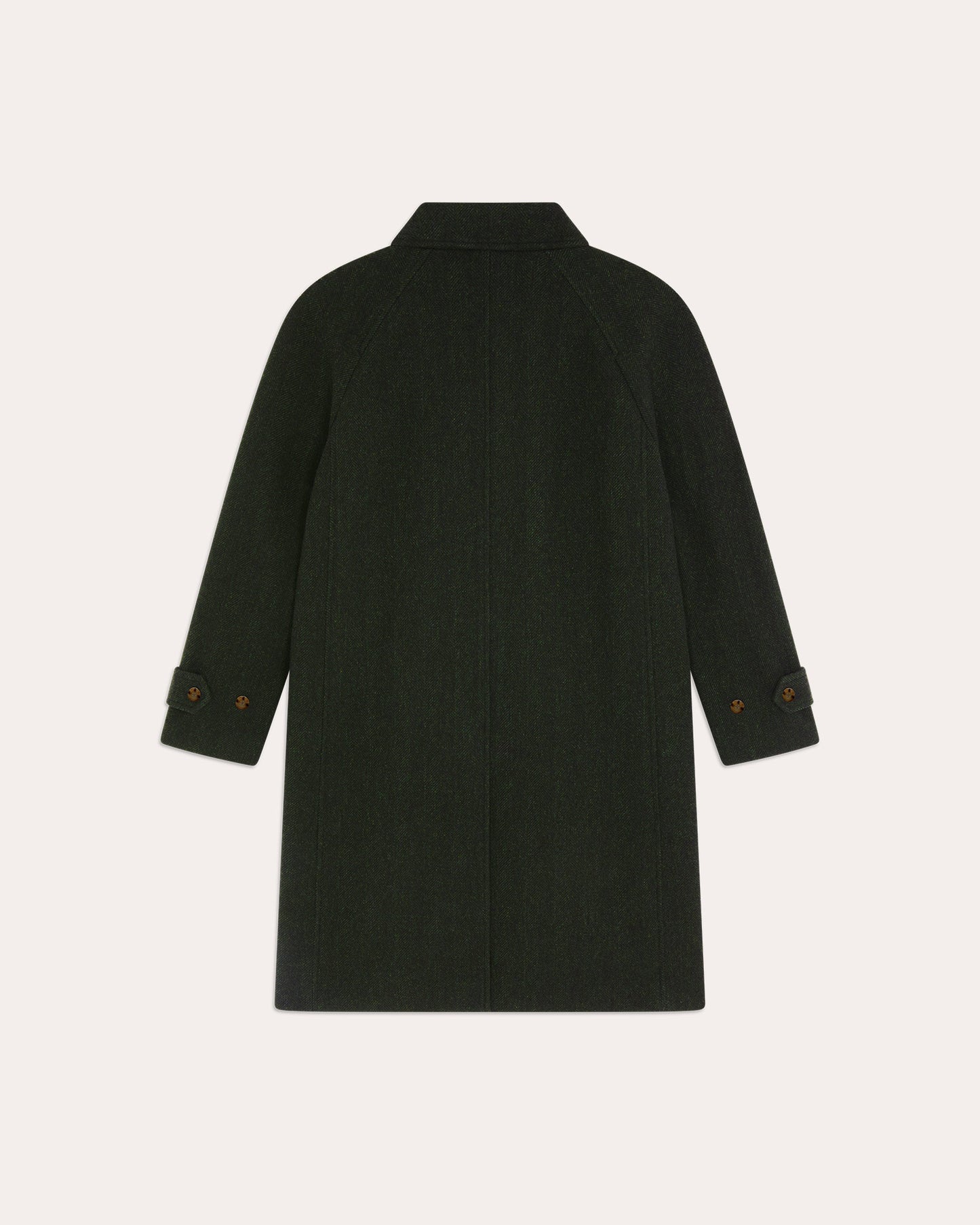 Manteau Balmacaan en laine vierge chevrons verts