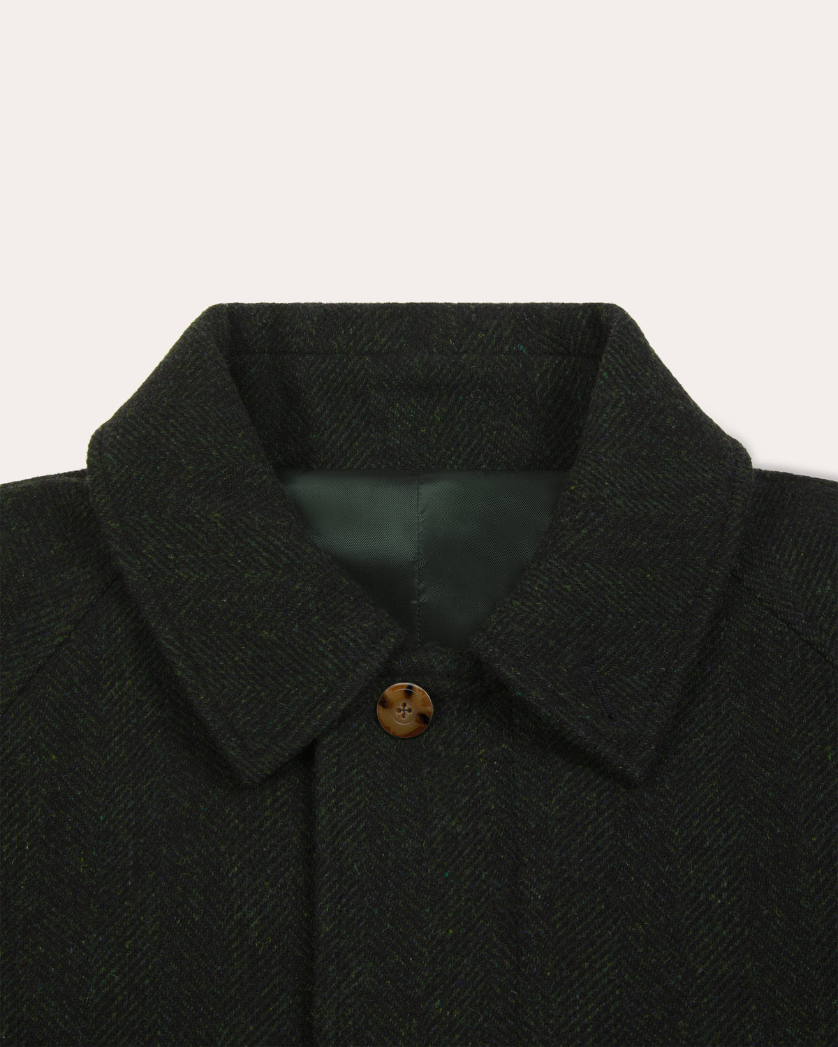 Manteau Balmacaan en laine vierge chevrons verts