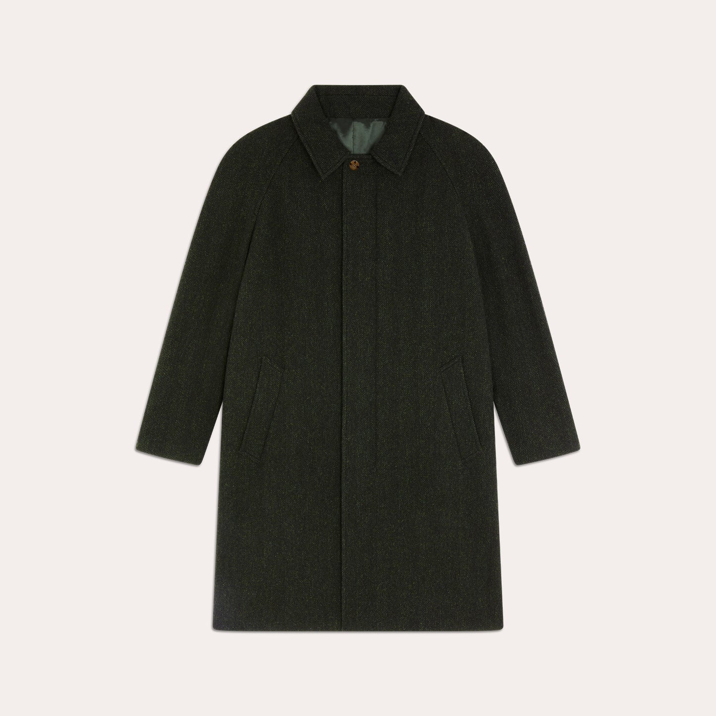 Manteau balmacaan en laine vierge vert chiné