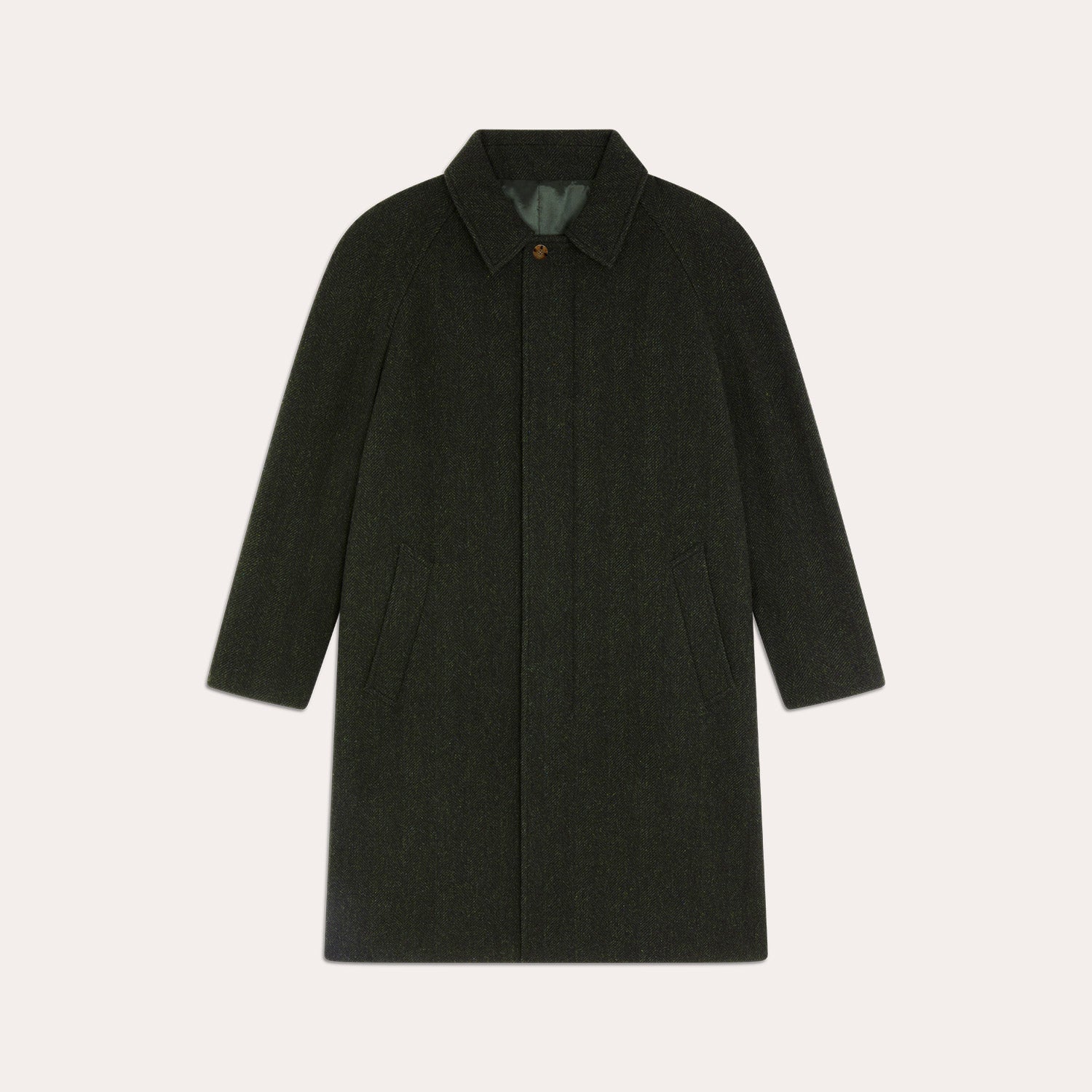 Manteau balmacaan en laine vierge vert chiné