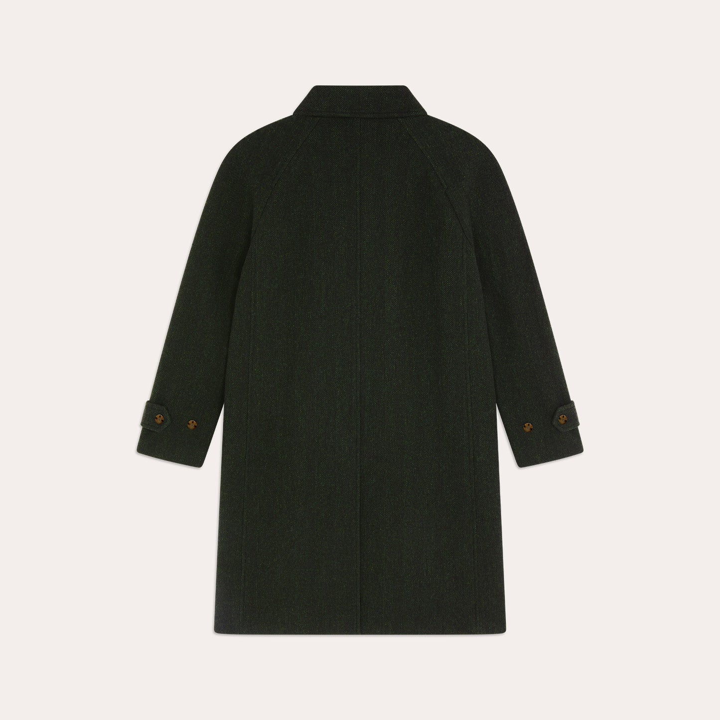 Manteau balmacaan en laine vierge vert chiné