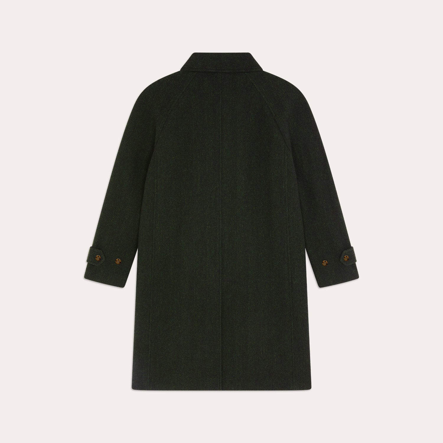 Manteau balmacaan en laine vierge vert chiné