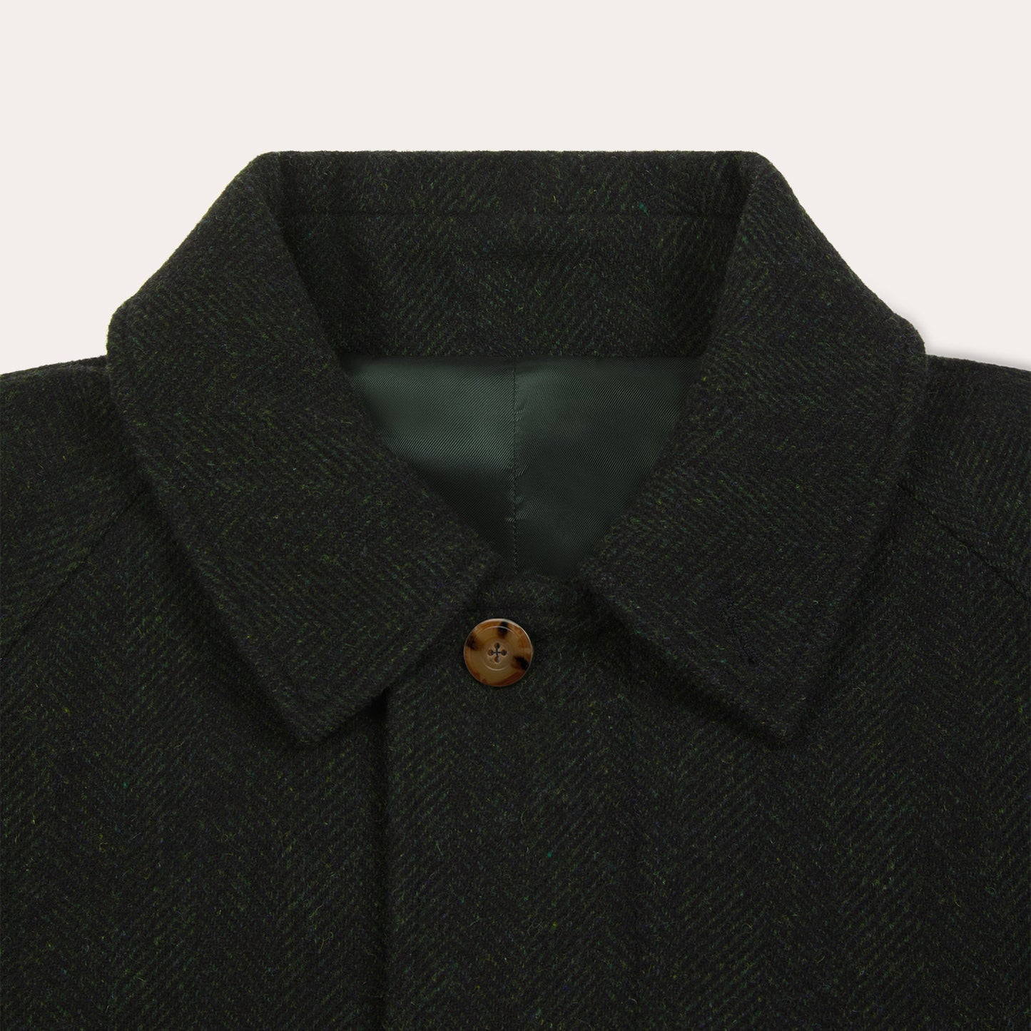 Manteau balmacaan en laine vierge vert chiné