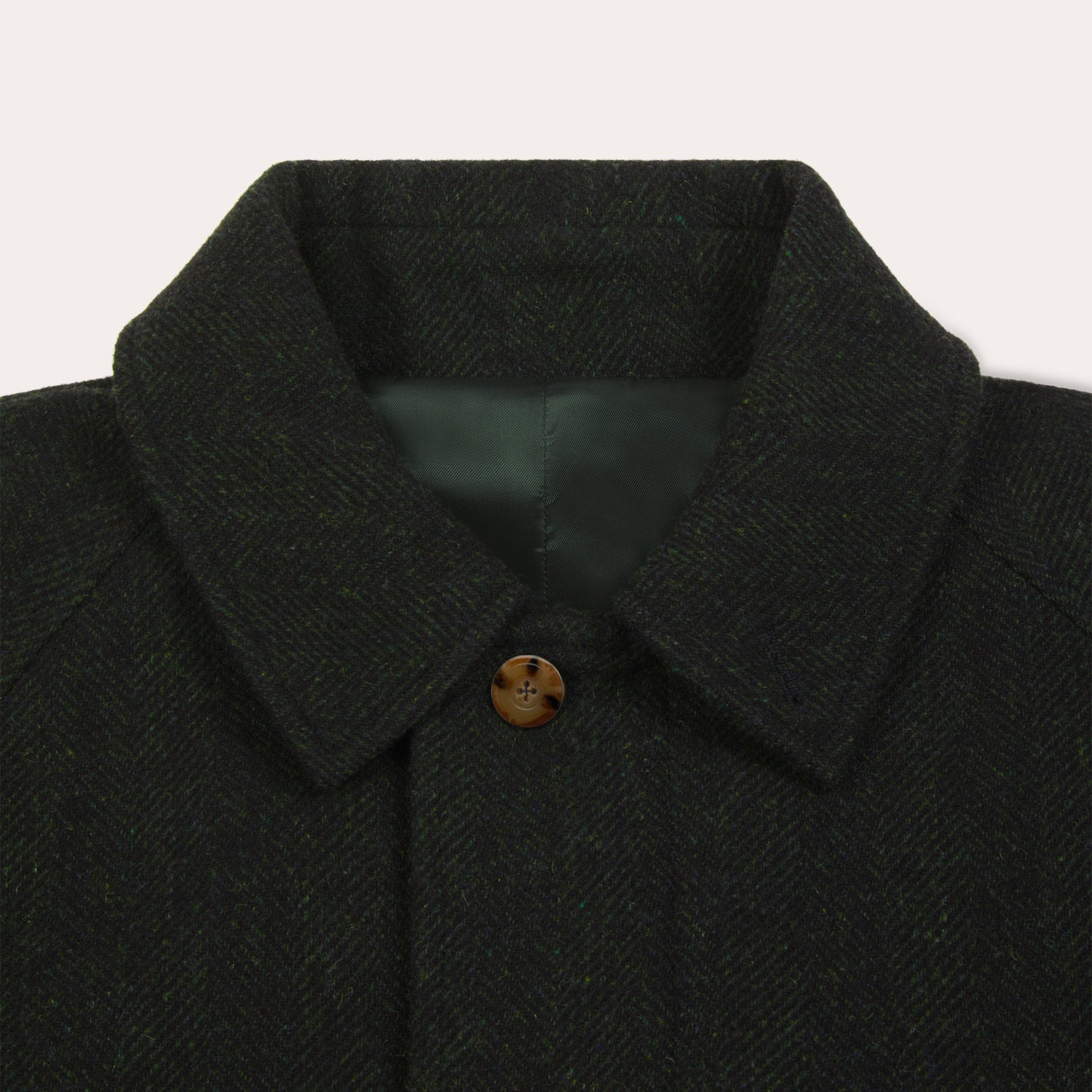 Manteau balmacaan en laine vierge vert chiné