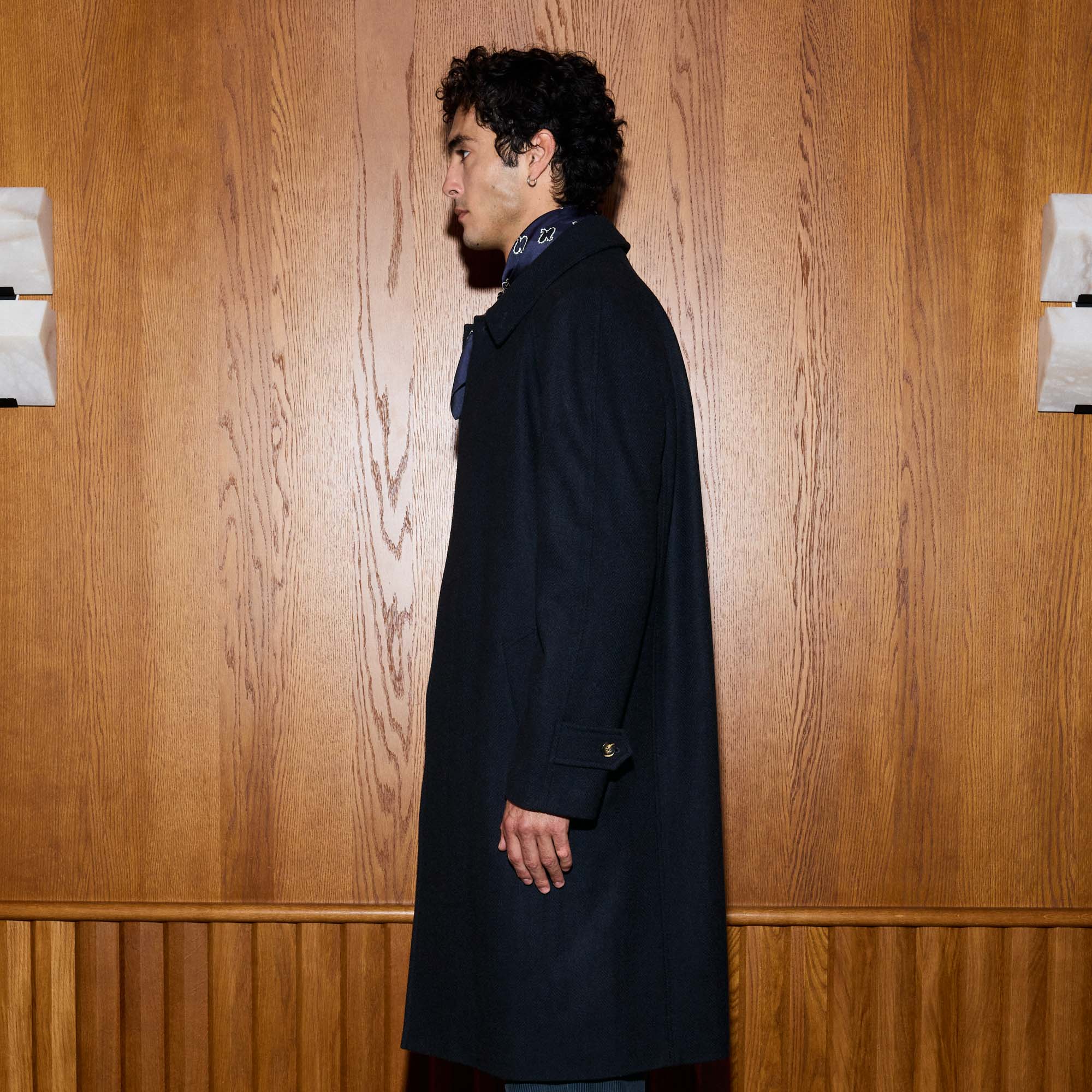Navy blue virgin wool Balmacaan coat | Hast – Hast Paris