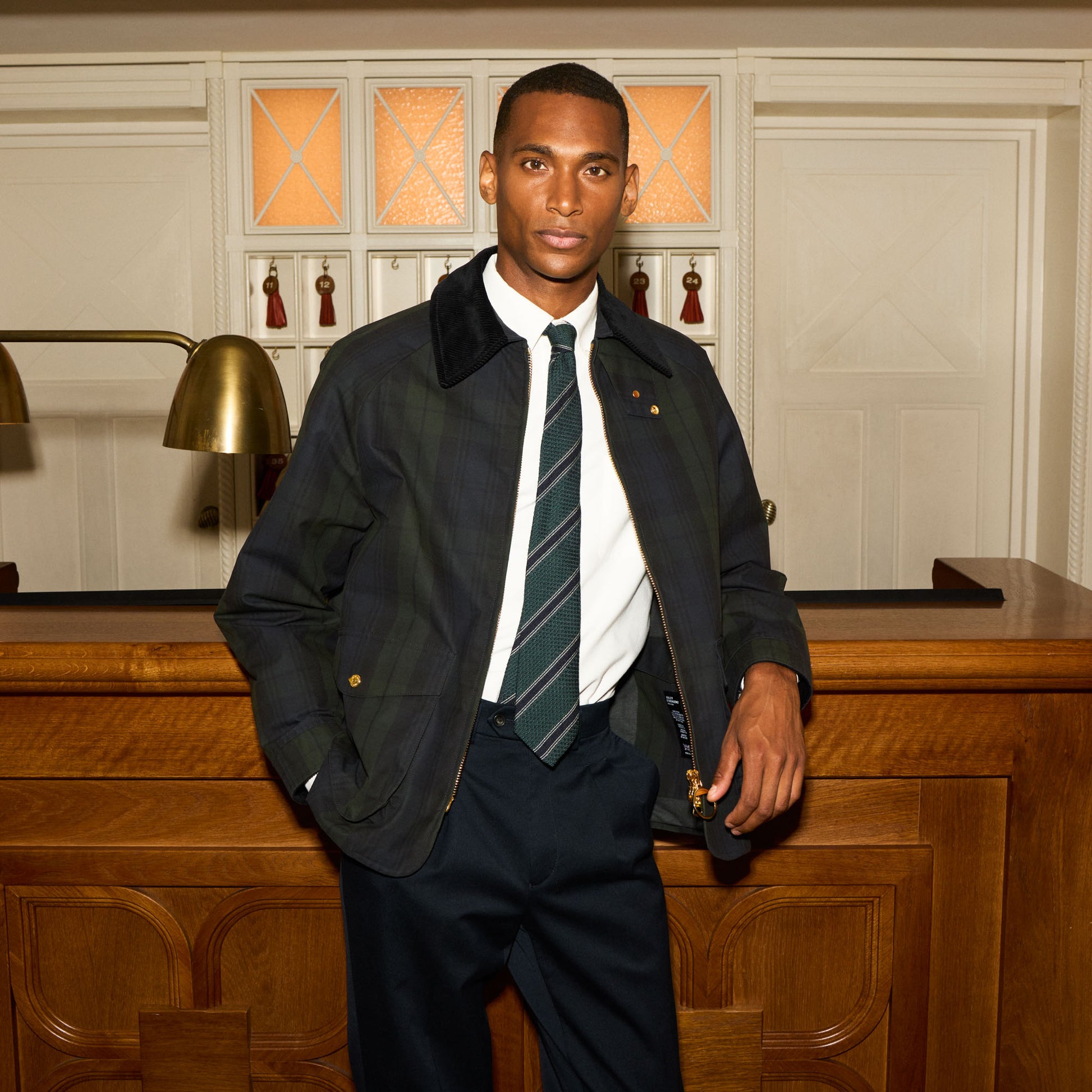 Blouson en coton ciré à motif tartan