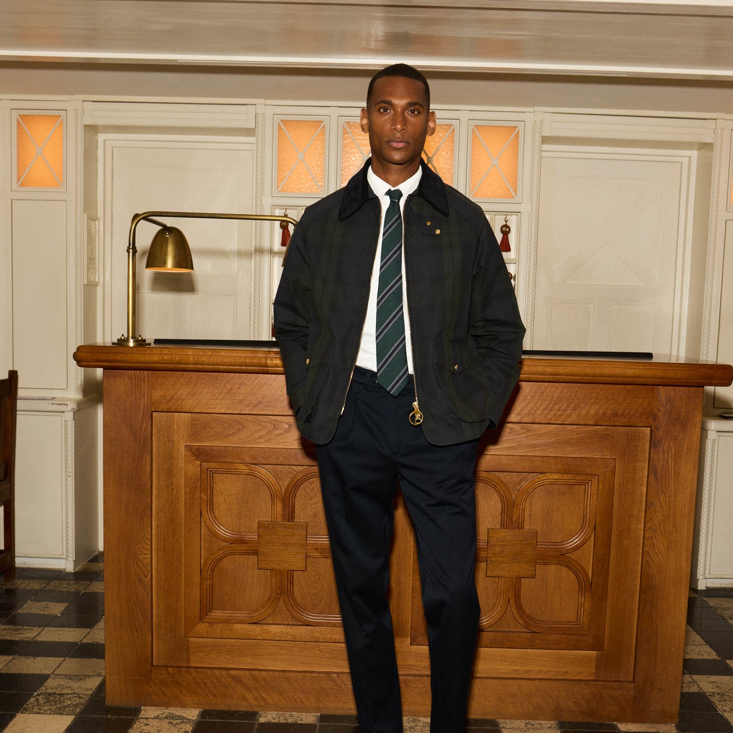 Blouson en coton ciré à motif tartan