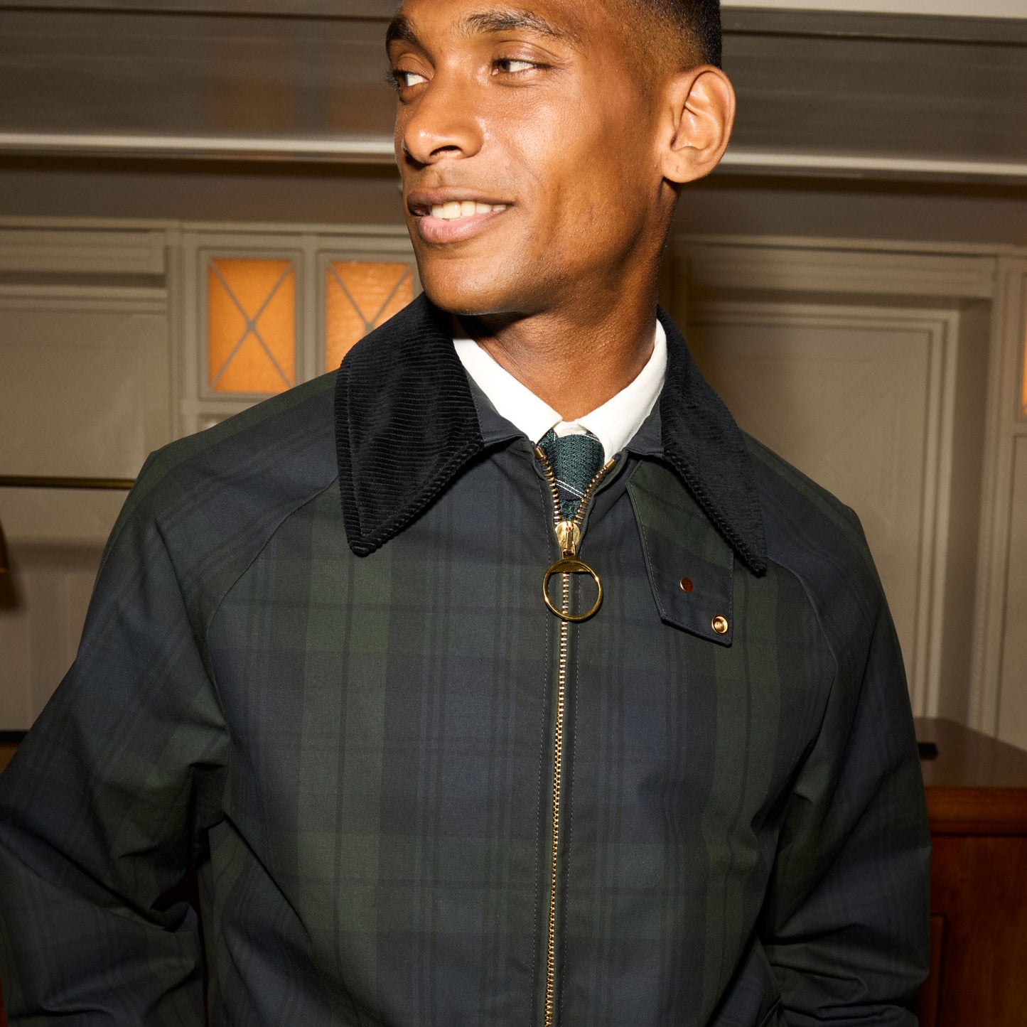 Blouson en coton ciré à motif tartan