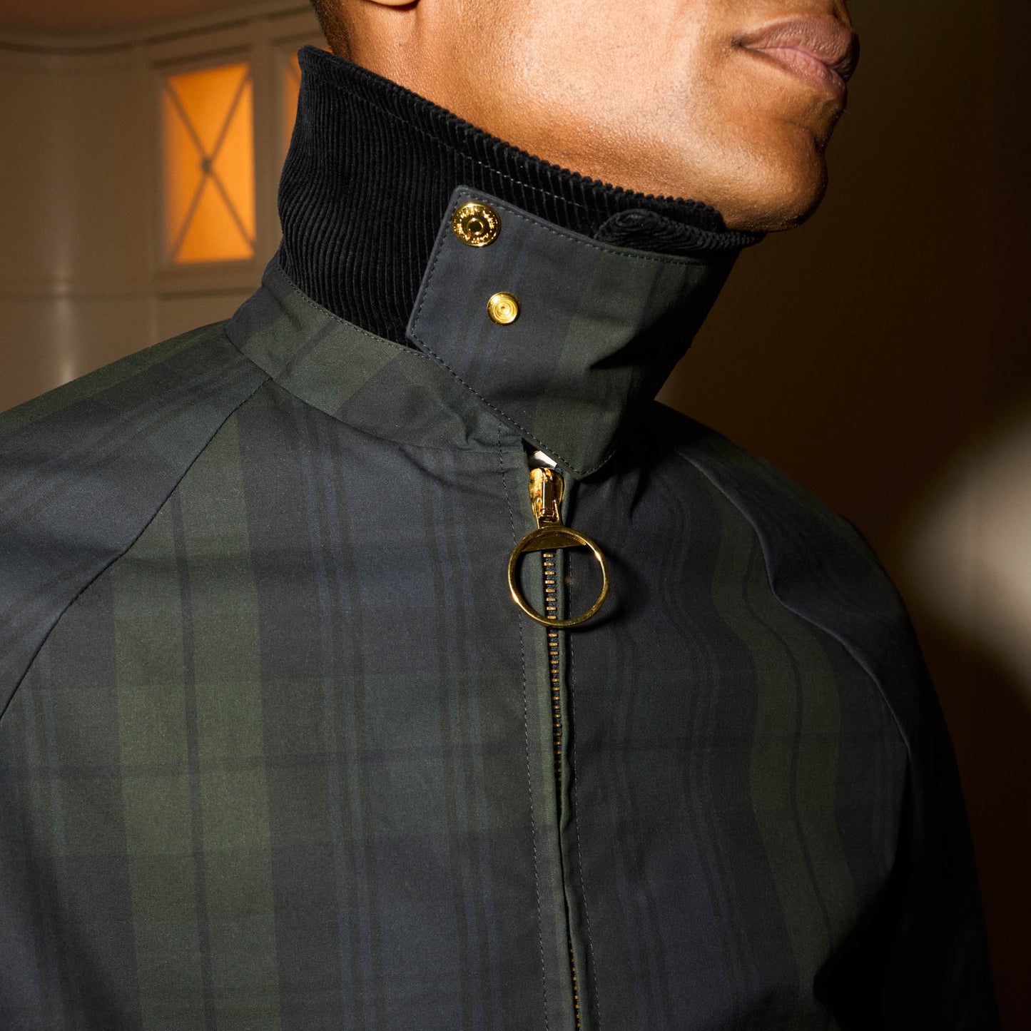 Blouson en coton ciré à motif tartan
