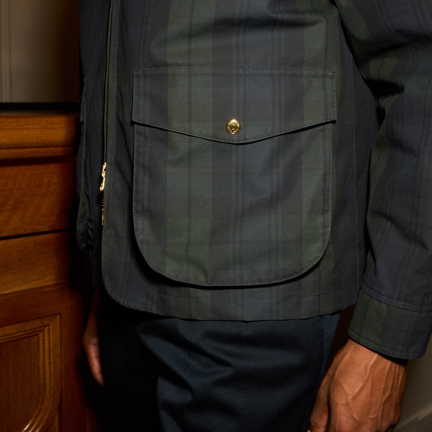 Blouson en coton ciré à motif tartan