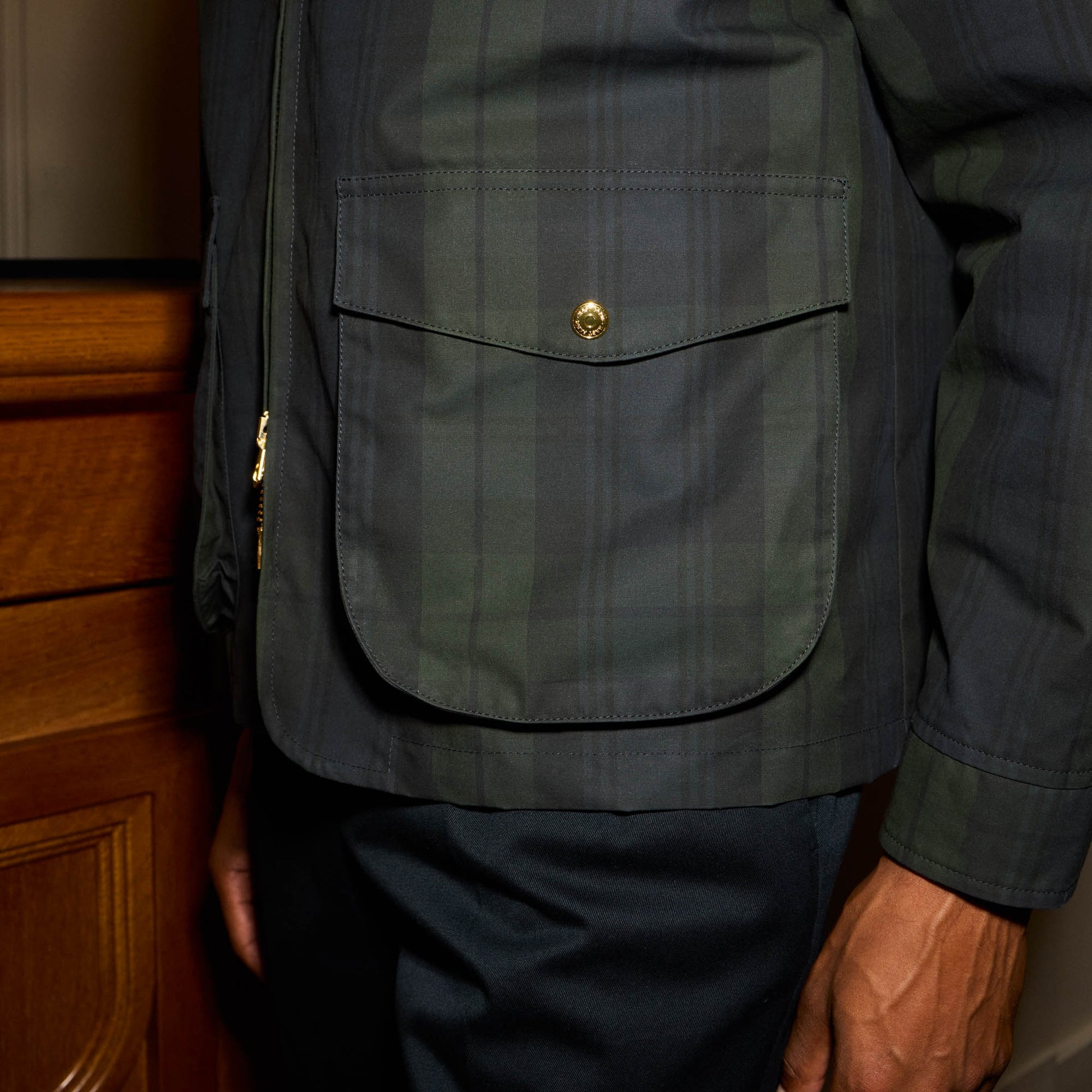 Blouson en coton ciré à motif tartan