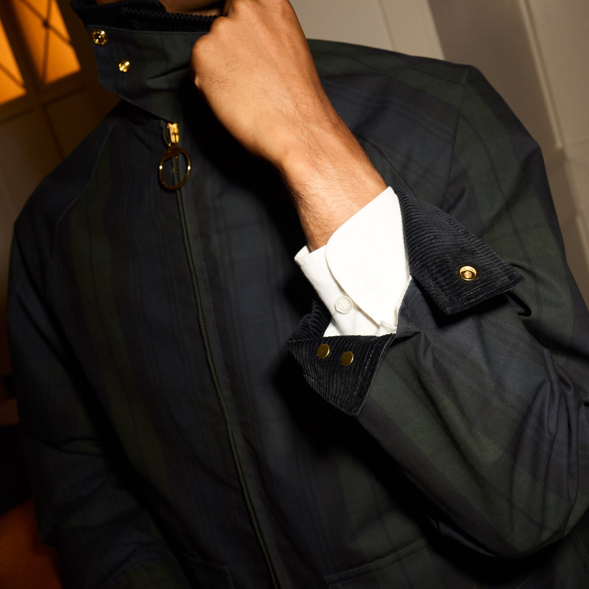 Blouson en coton ciré à motif tartan