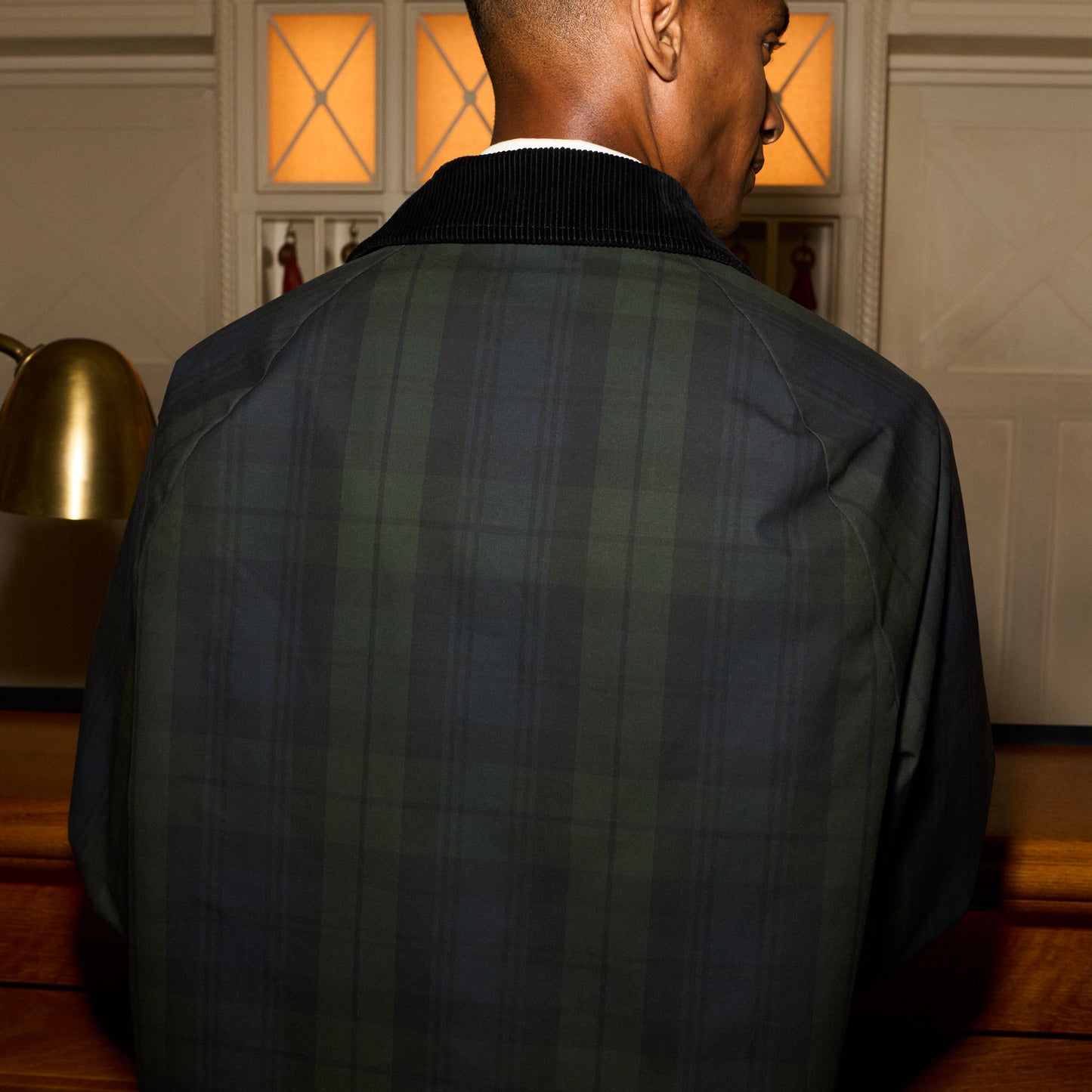 Blouson en coton ciré à motif tartan