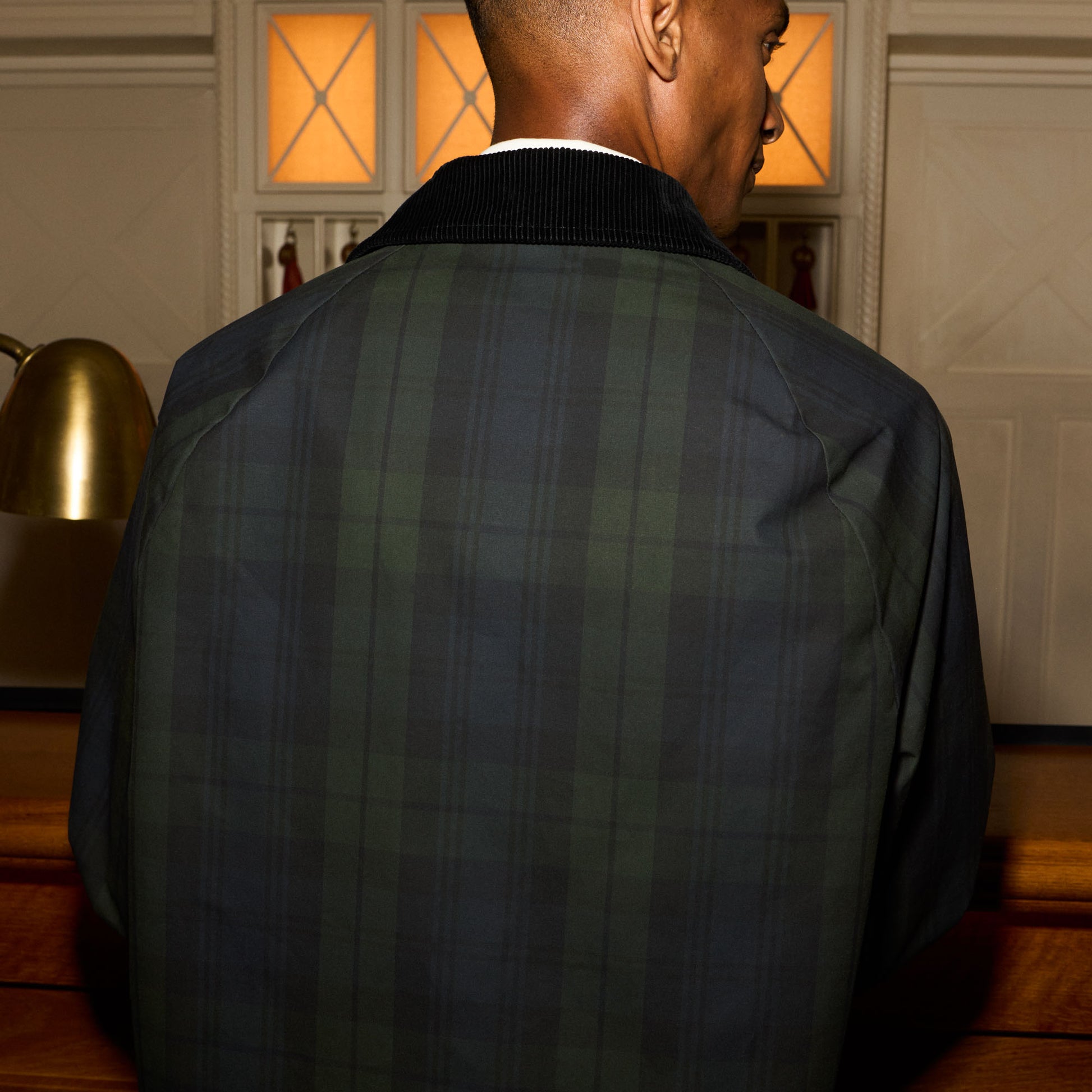 Blouson en coton ciré à motif tartan