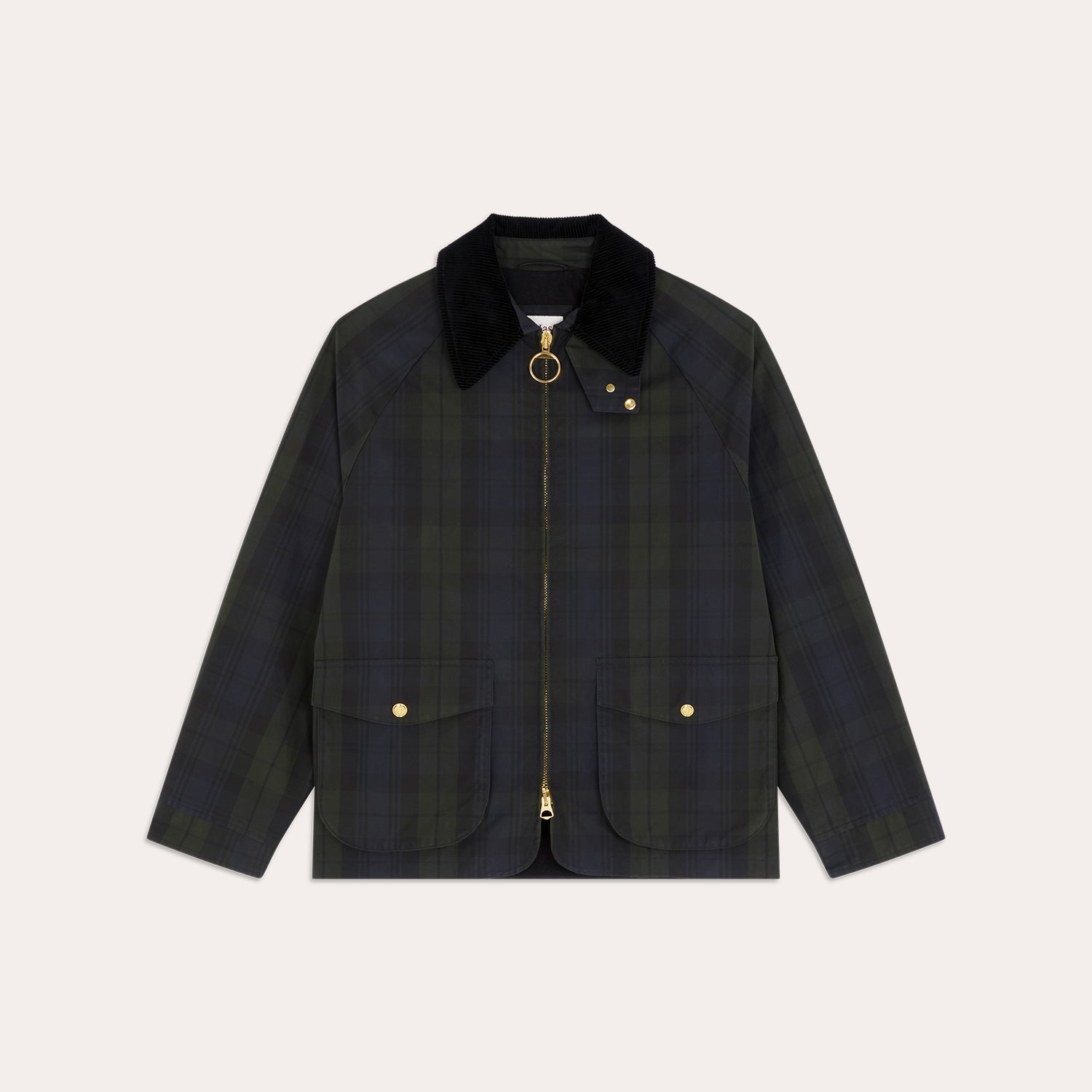 Blouson en coton ciré à motif tartan