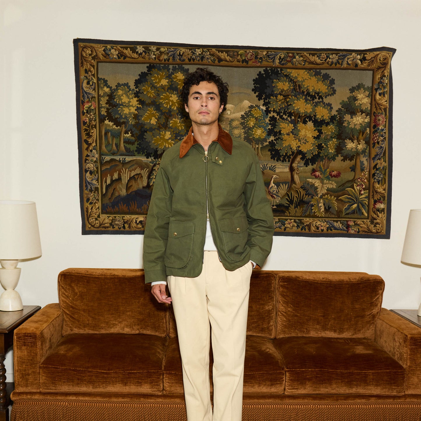 Blouson en coton ciré vert