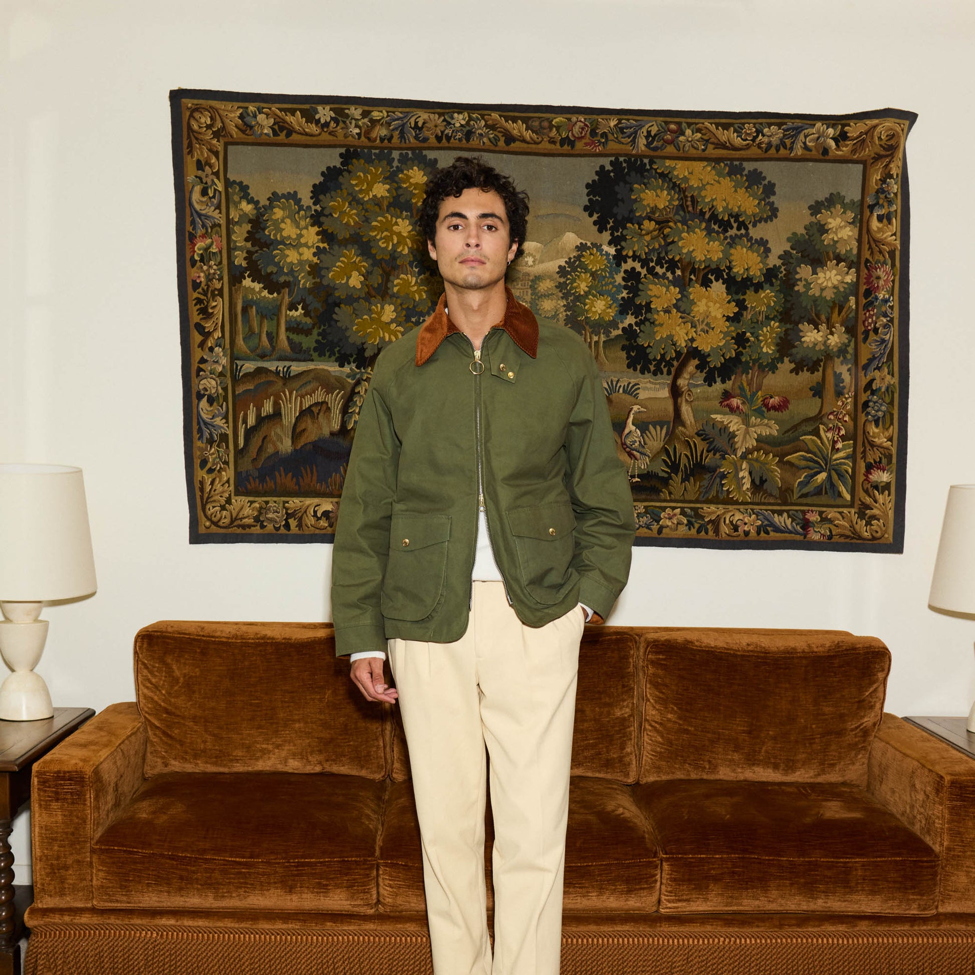 Blouson en coton ciré vert