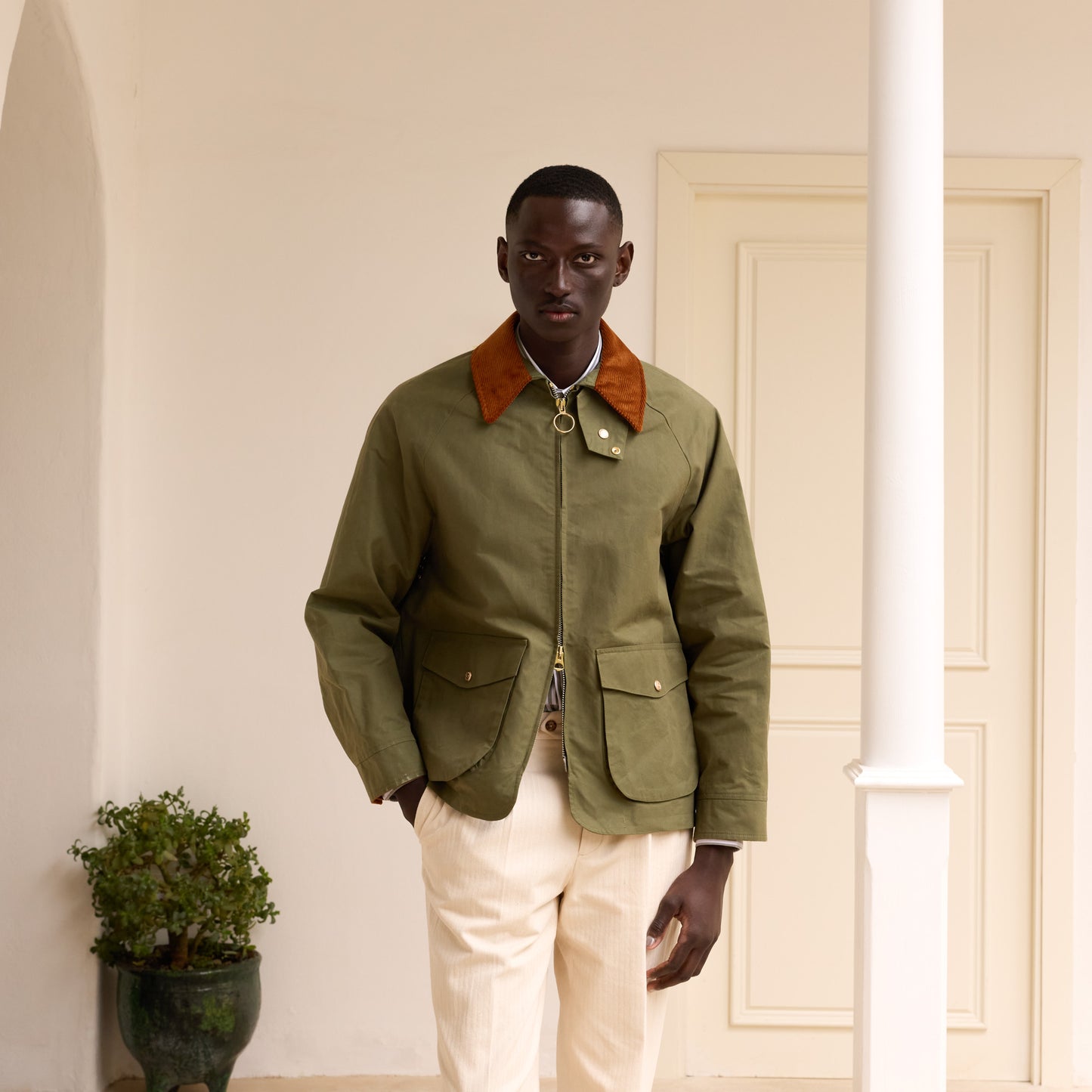 Blouson en coton ciré vert