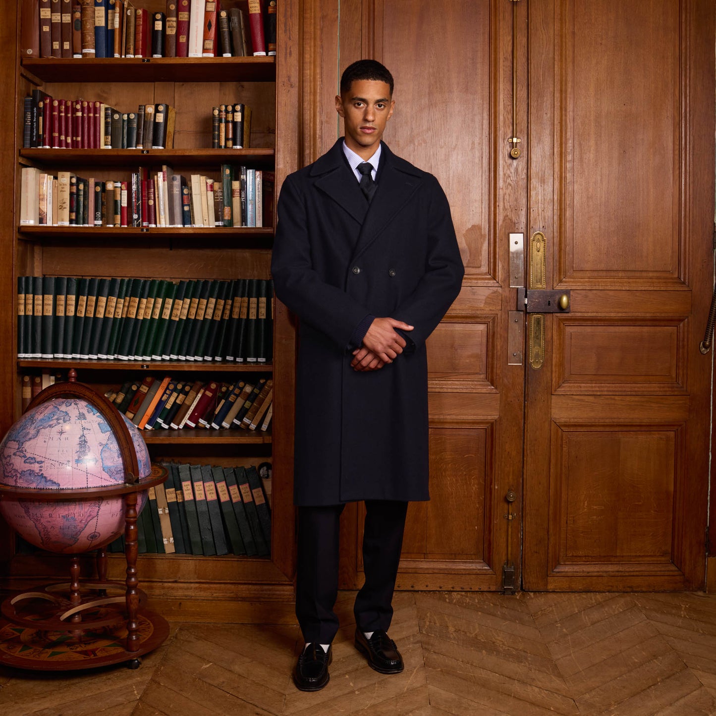 Navy wool double-breasted coat
