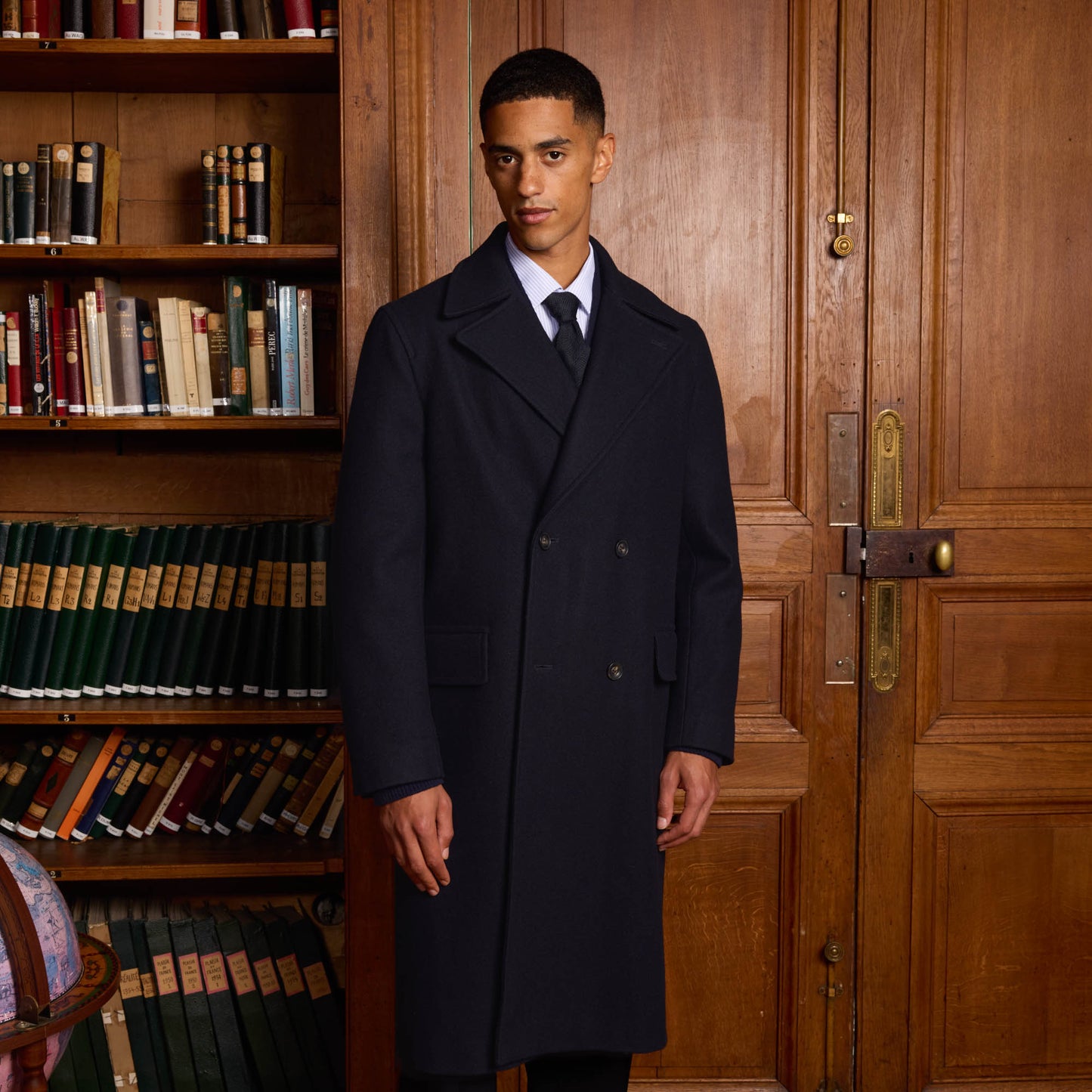 Navy wool double-breasted coat
