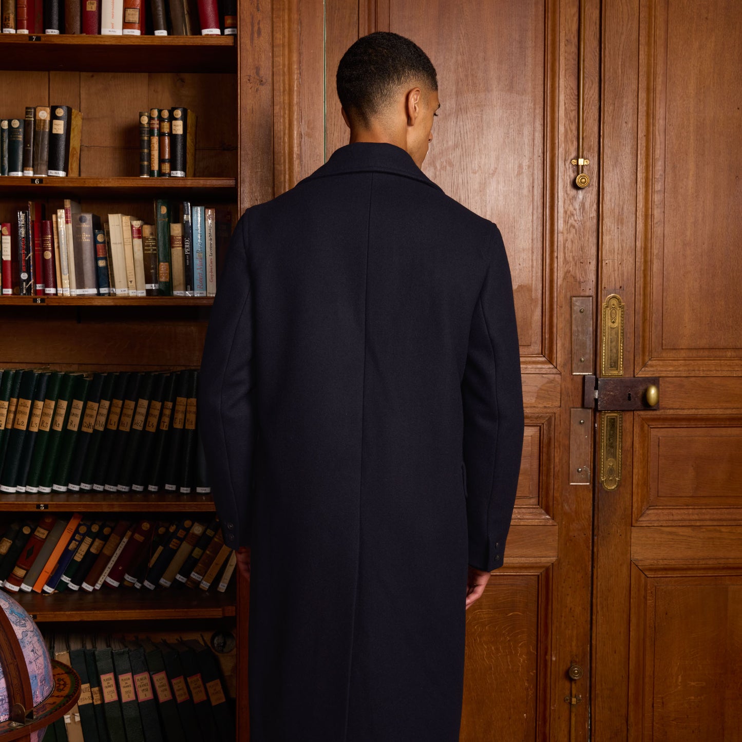 Navy wool double-breasted coat