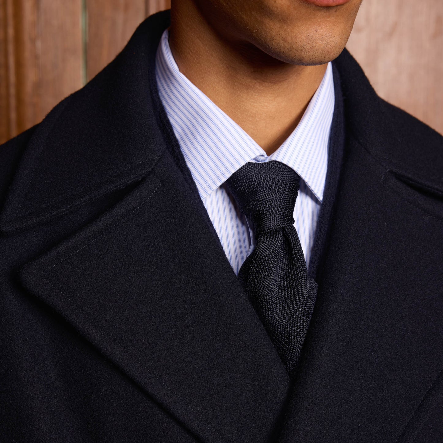 Navy wool double-breasted coat