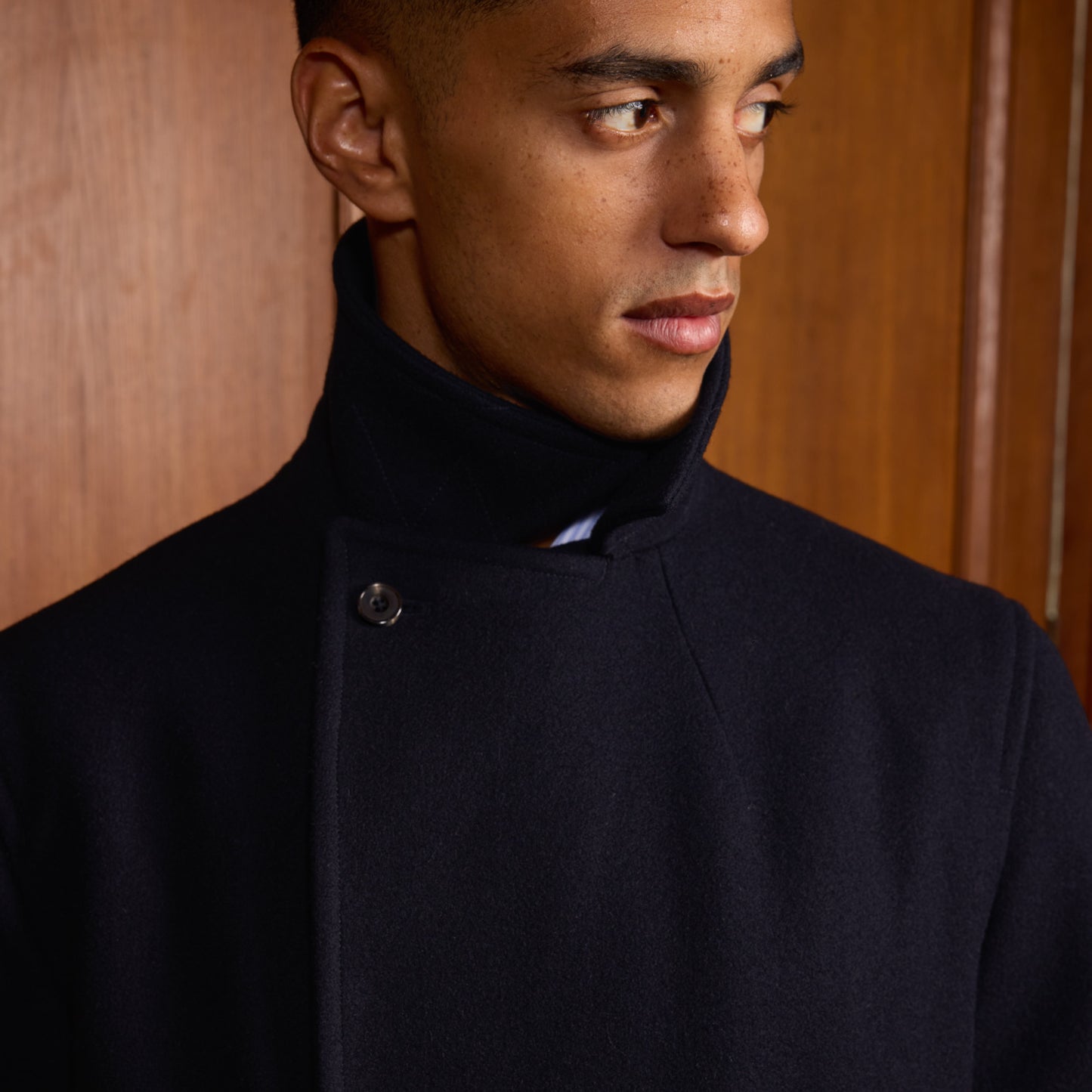 Navy wool double-breasted coat