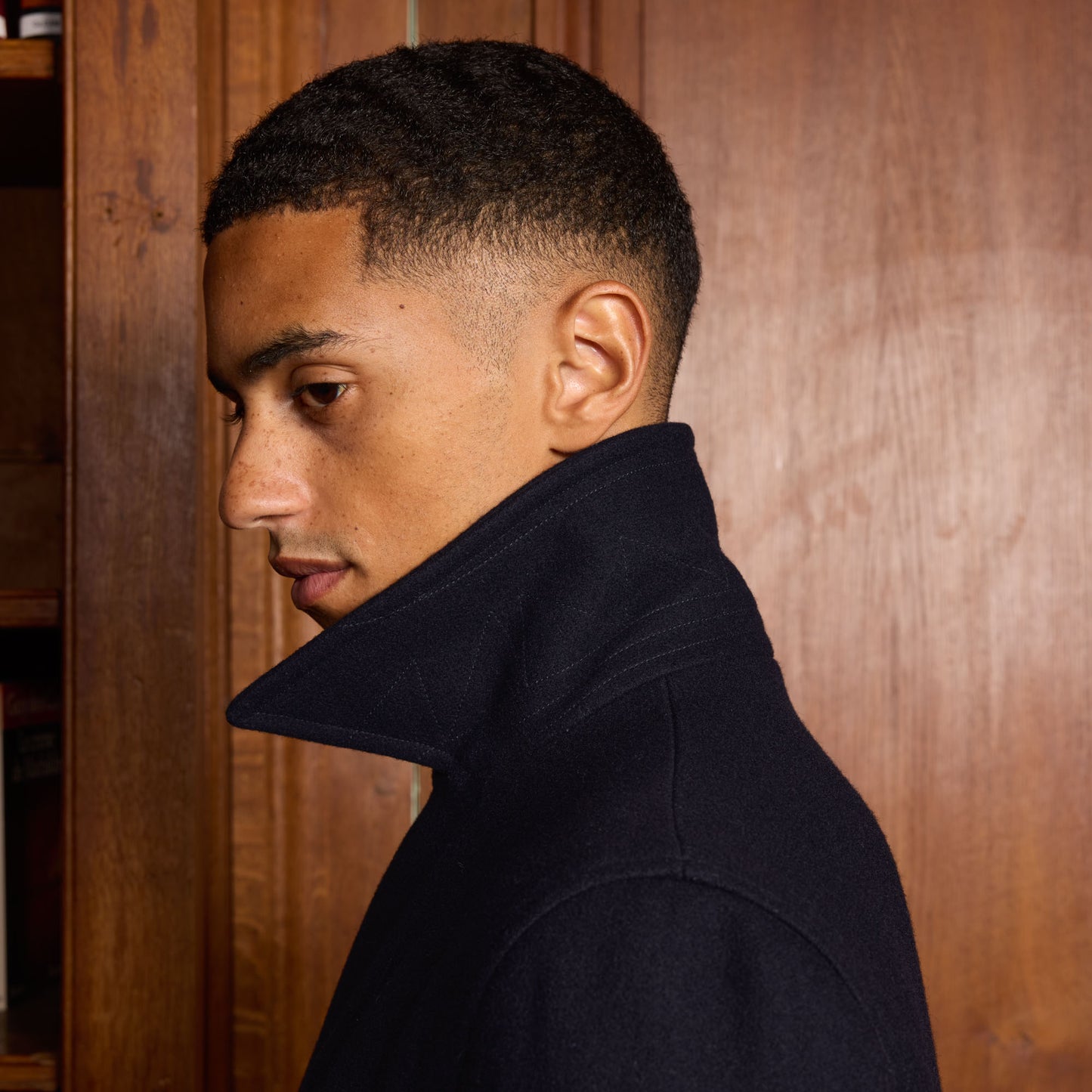 Navy wool double-breasted coat