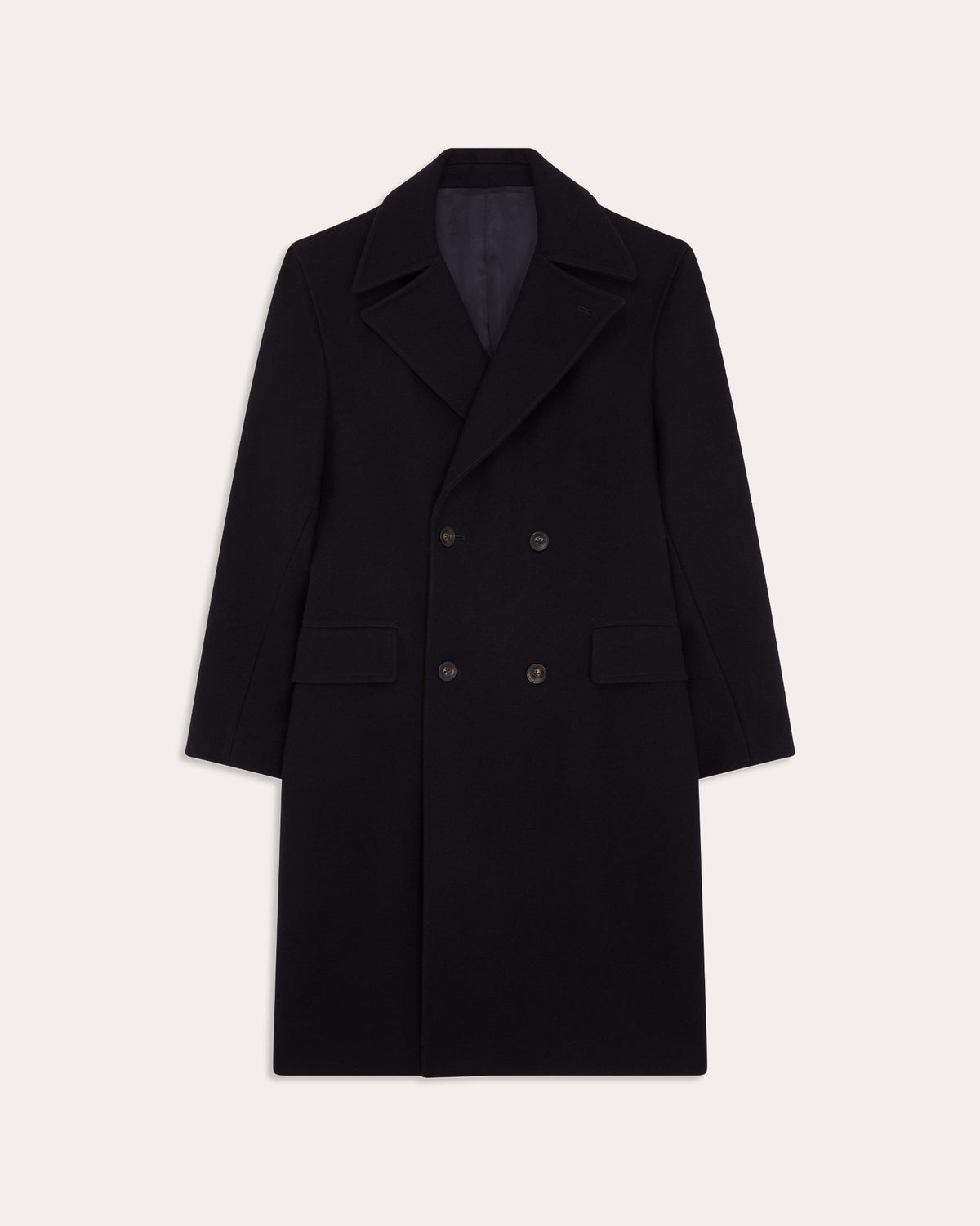 Manteau long croisé en laine marine