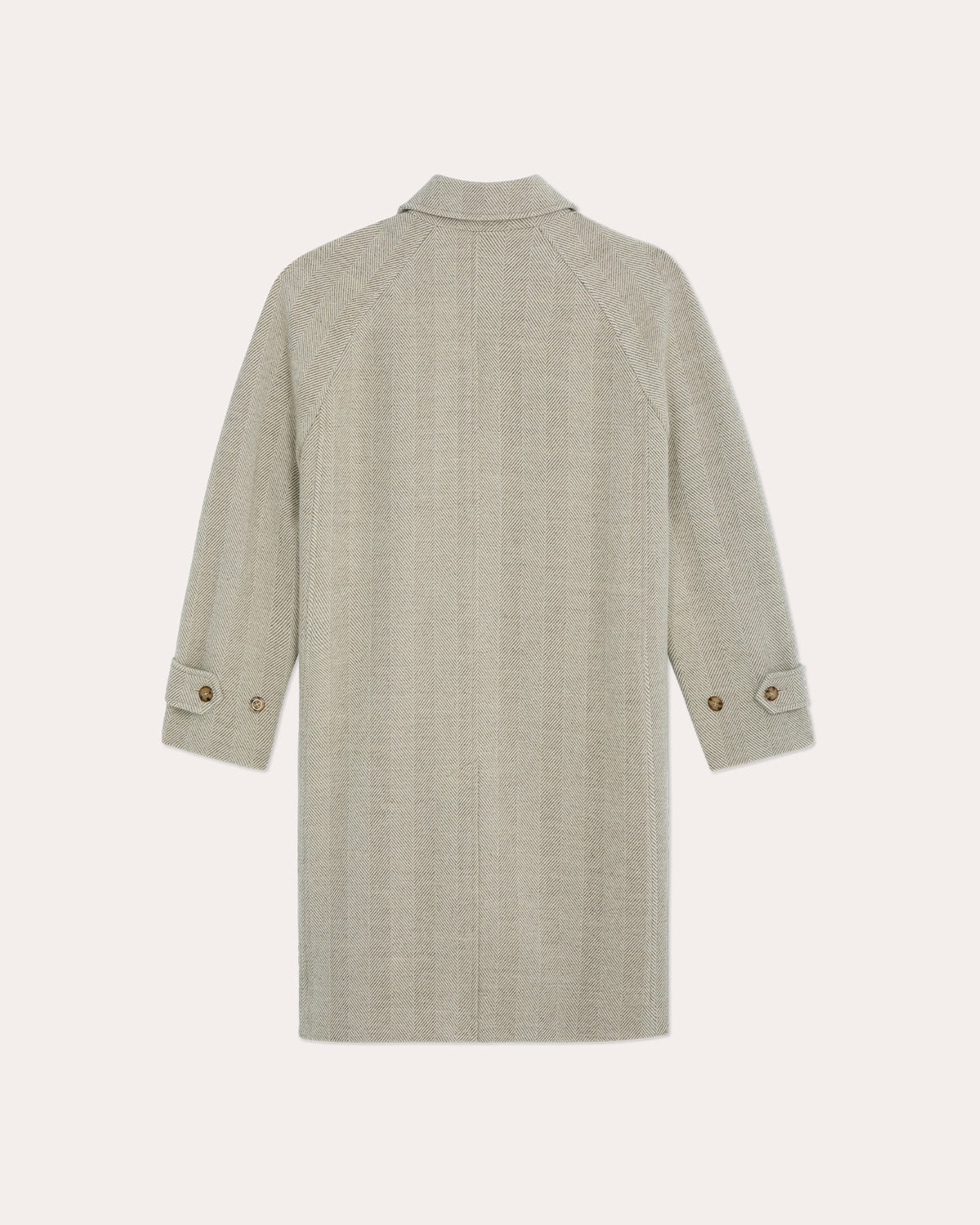 Ecru herringbone virgin wool Balmacaan coat