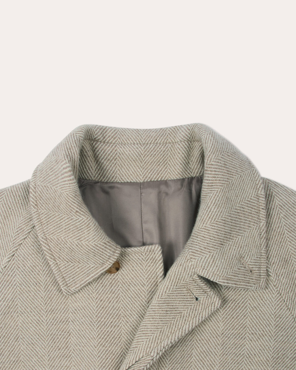 Ecru herringbone virgin wool Balmacaan coat