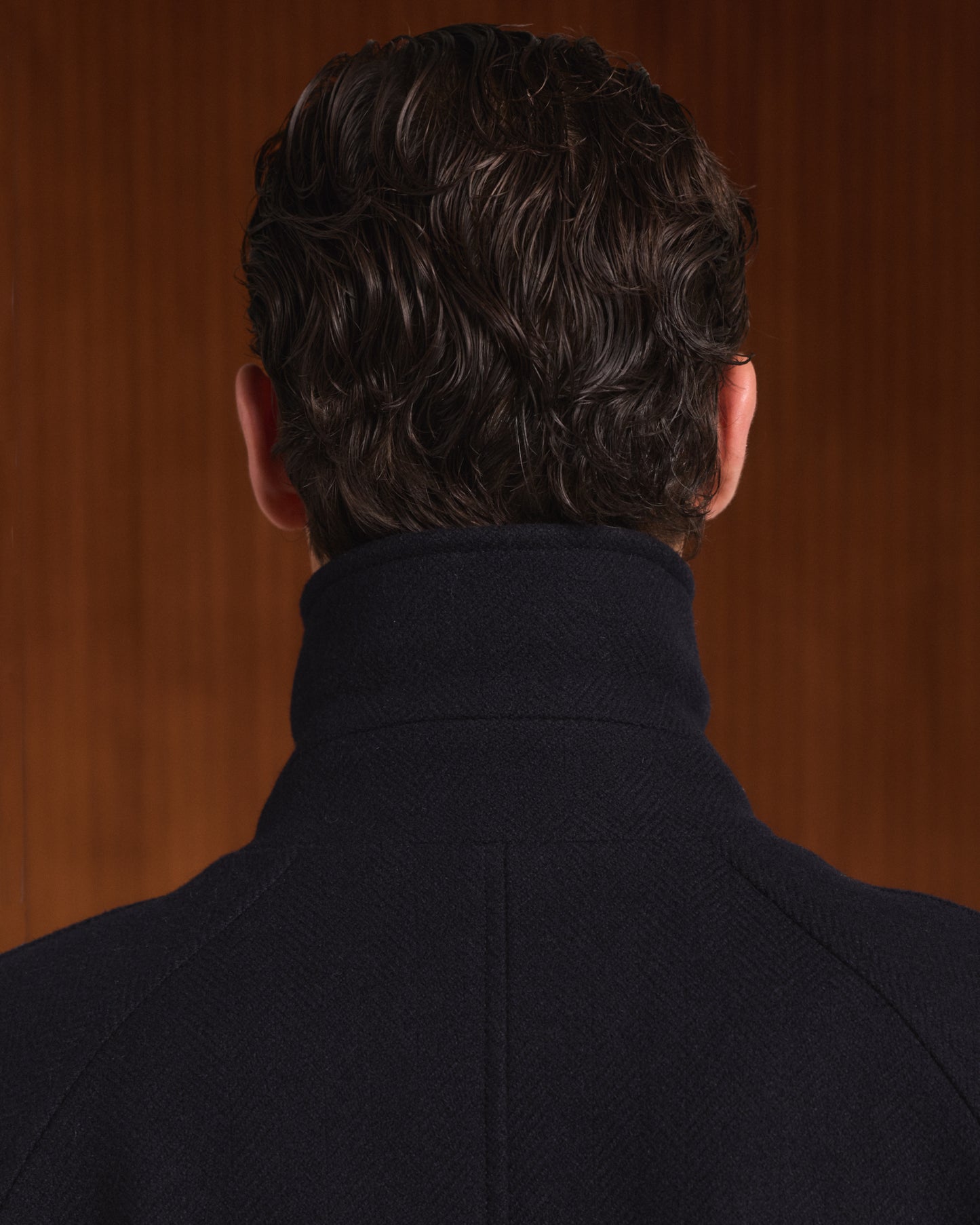 Manteau Balmacaan en laine vierge chevrons marine