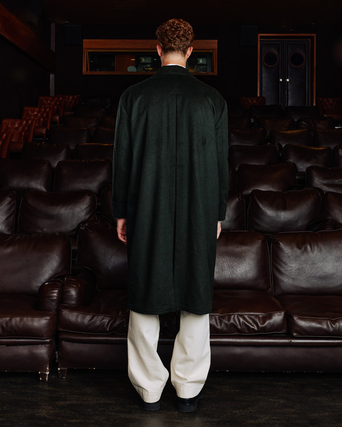 Long belted coat in green Loden wool