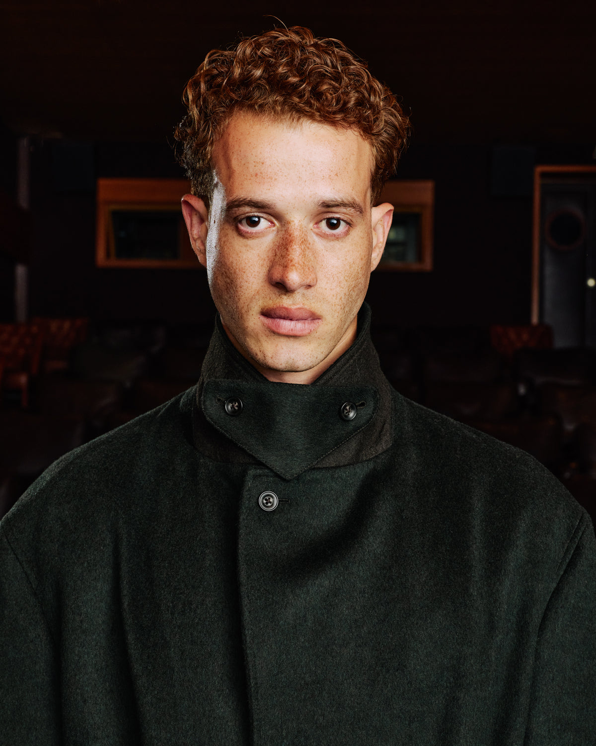 Long belted coat in green Loden wool