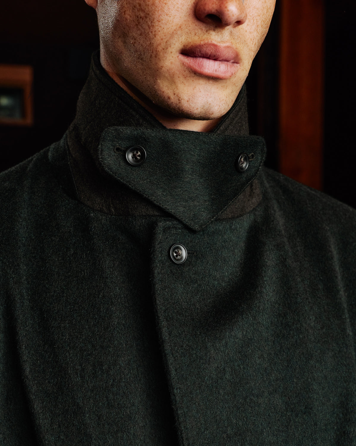 Long belted coat in green Loden wool