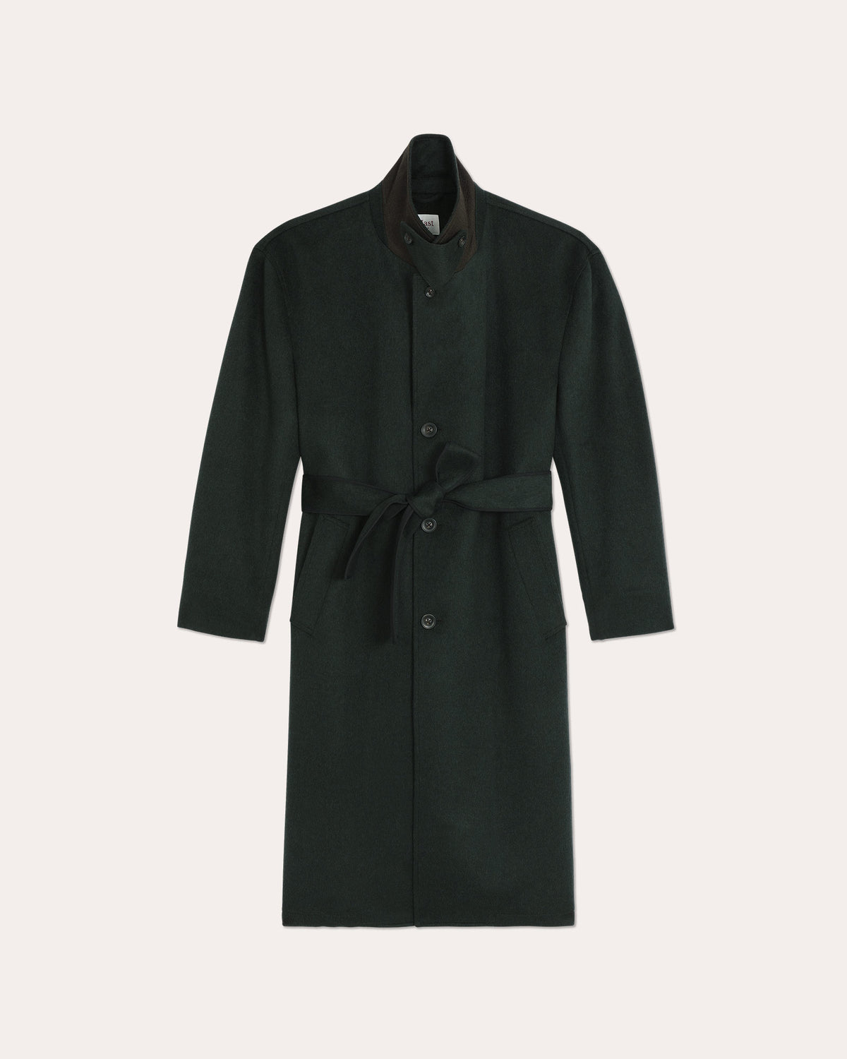 Long belted coat in green Loden wool