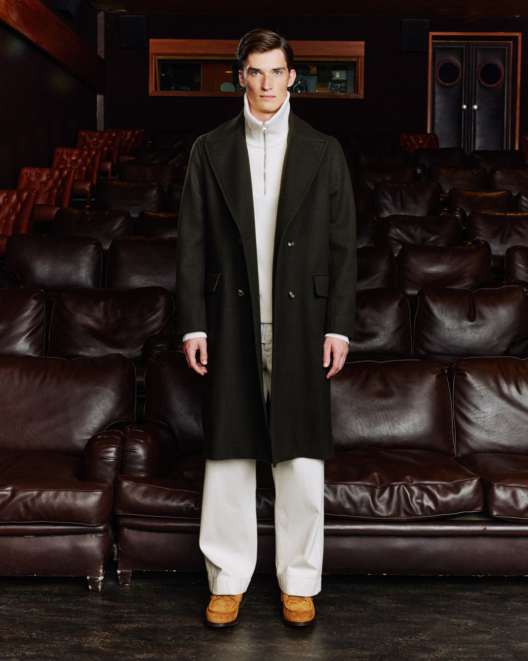 Manteau long croisé en laine vert