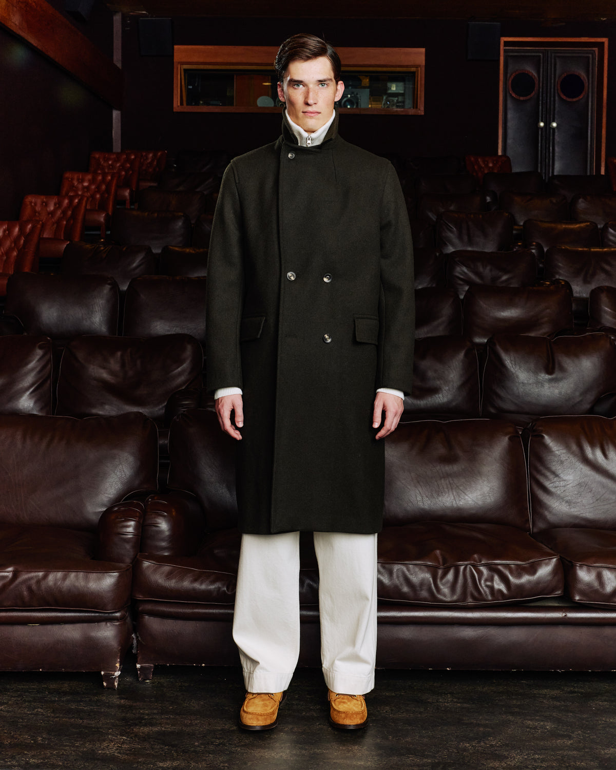 Manteau long croisé en laine vert