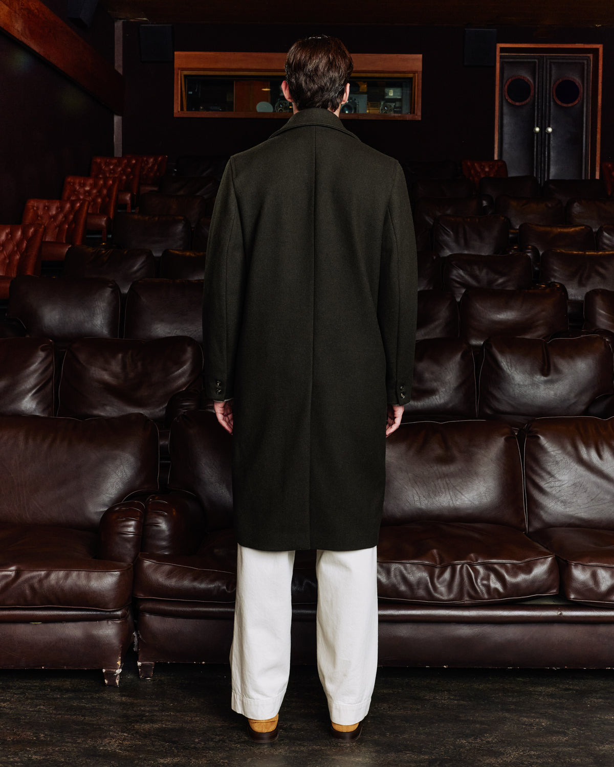 Manteau long croisé en laine vert