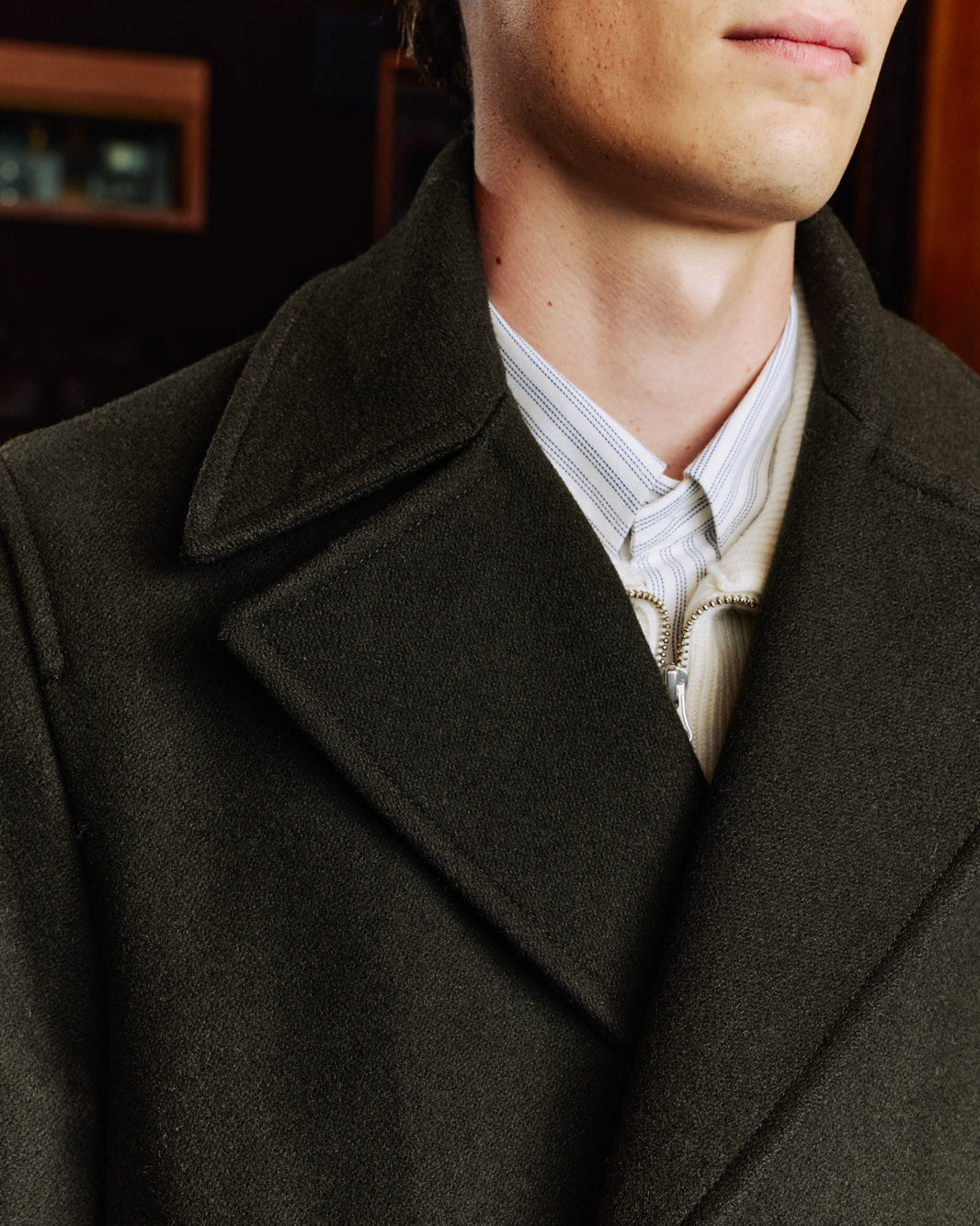 Manteau long croisé en laine vert