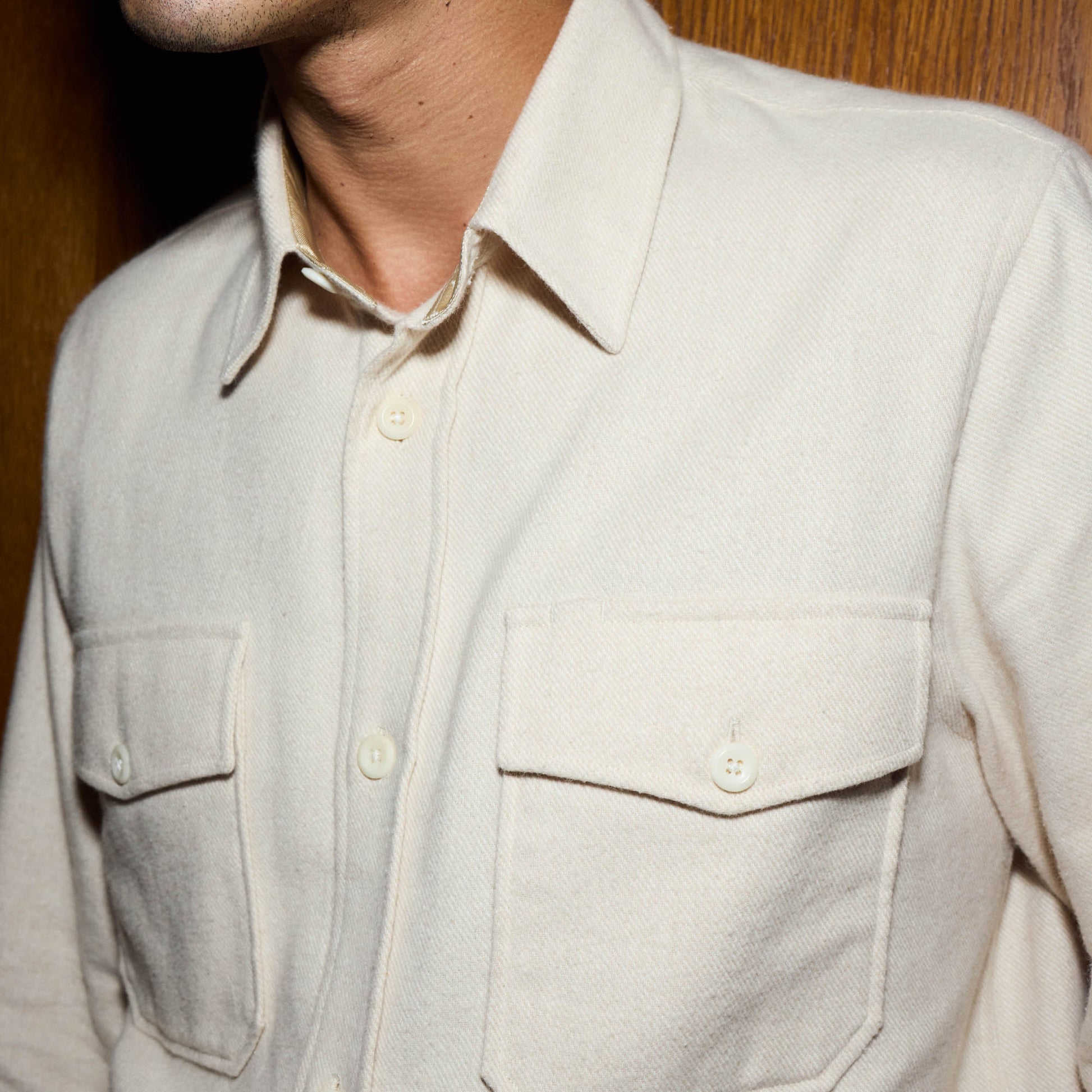 Surchemise en flanelle épaisse de coton écrue