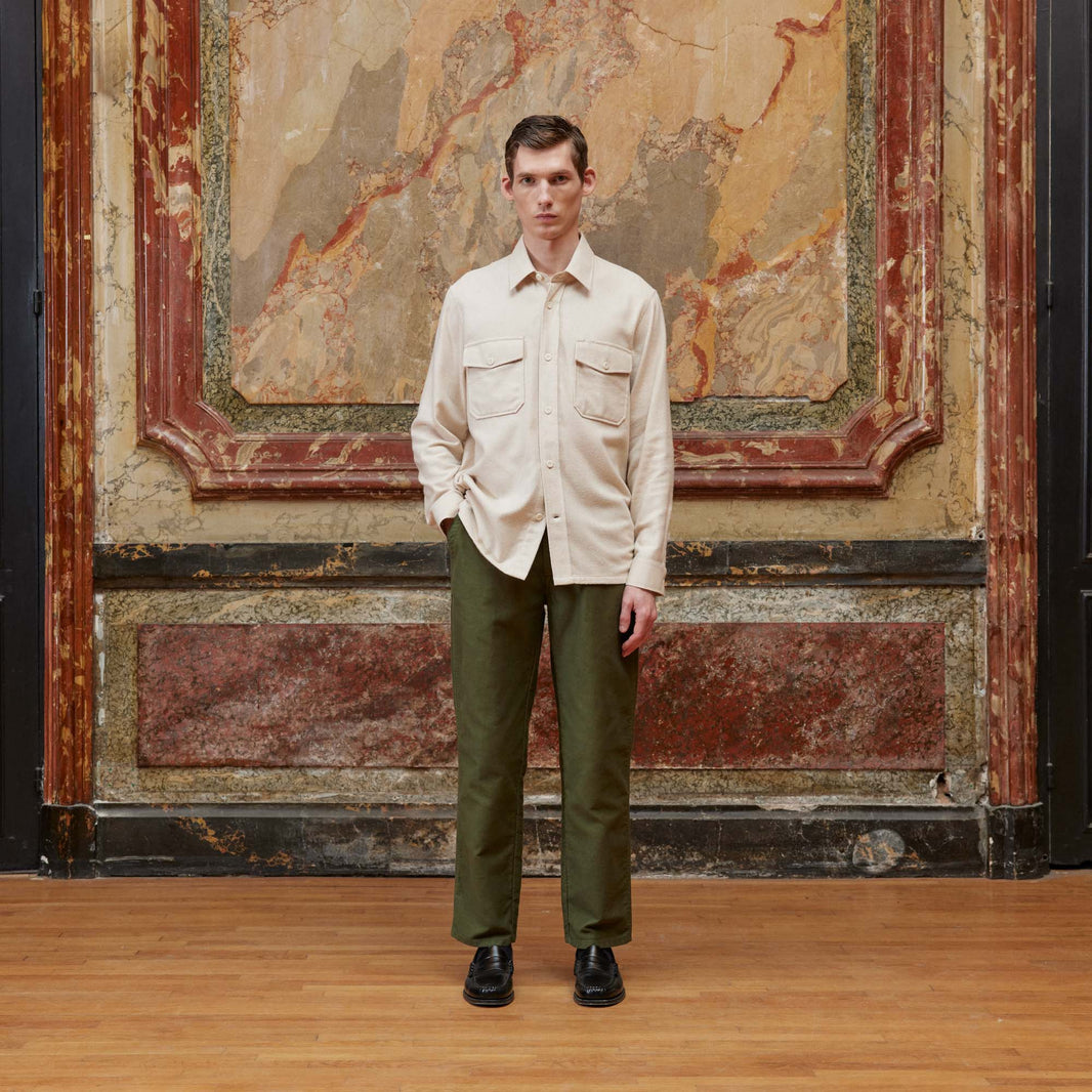 Overshirt in thick ecru cotton flannel